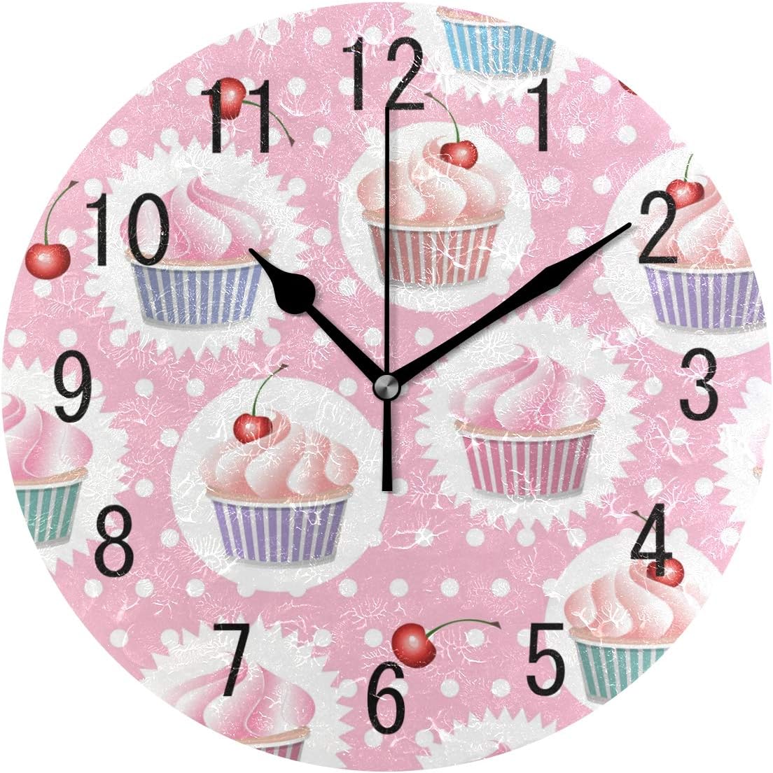ALAZA Decoración del hogar Colorido Cupcake Polka Dot redondo acrílico 9.5 pulgadas reloj de pared silencioso sin tictac arte para sala de estar,