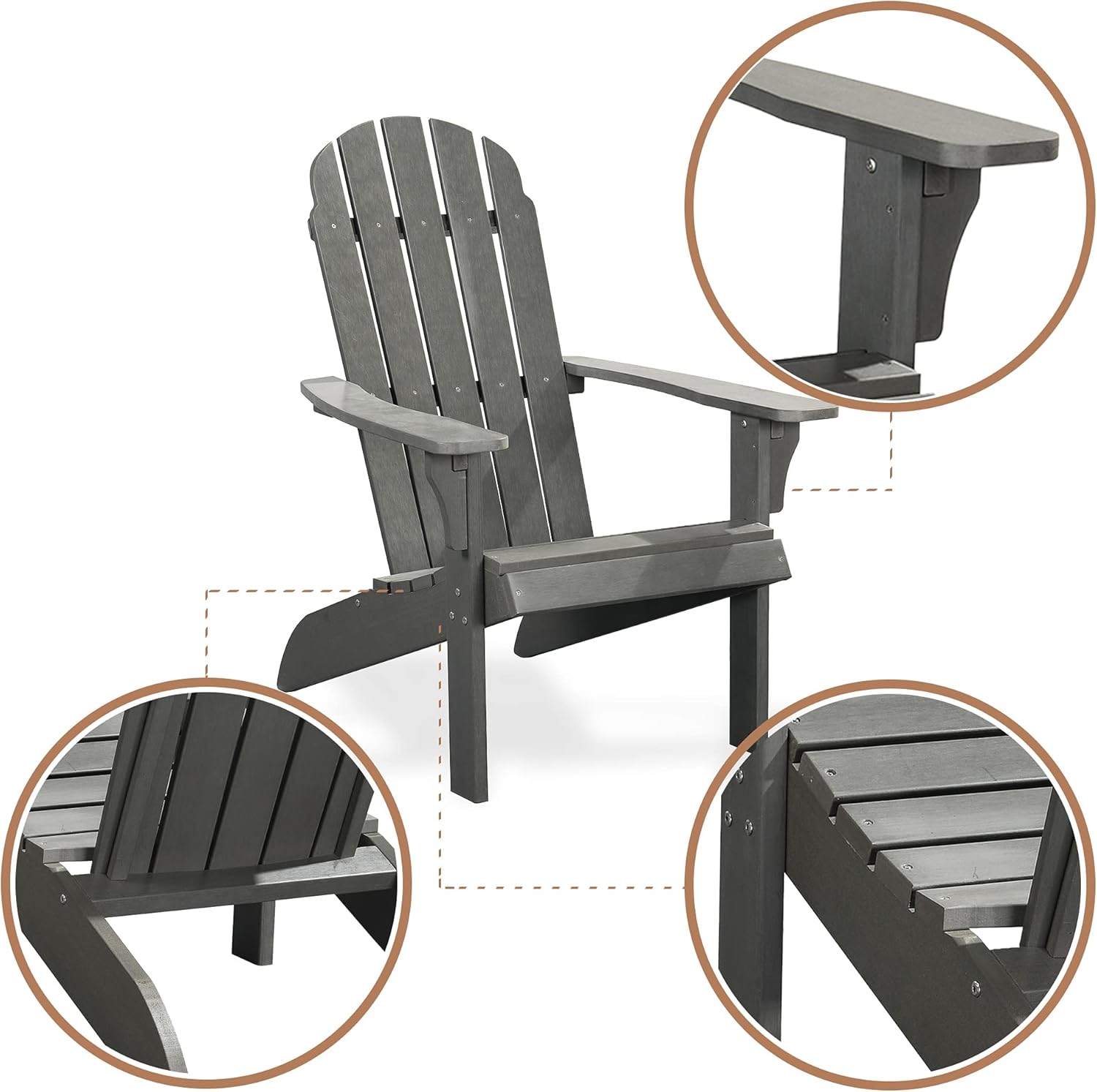 Silla Adirondack tradicional, aspecto de madera real, sillas de plástico para exteriores para todo tipo de clima, para fogata, patio, piscina, fácil
