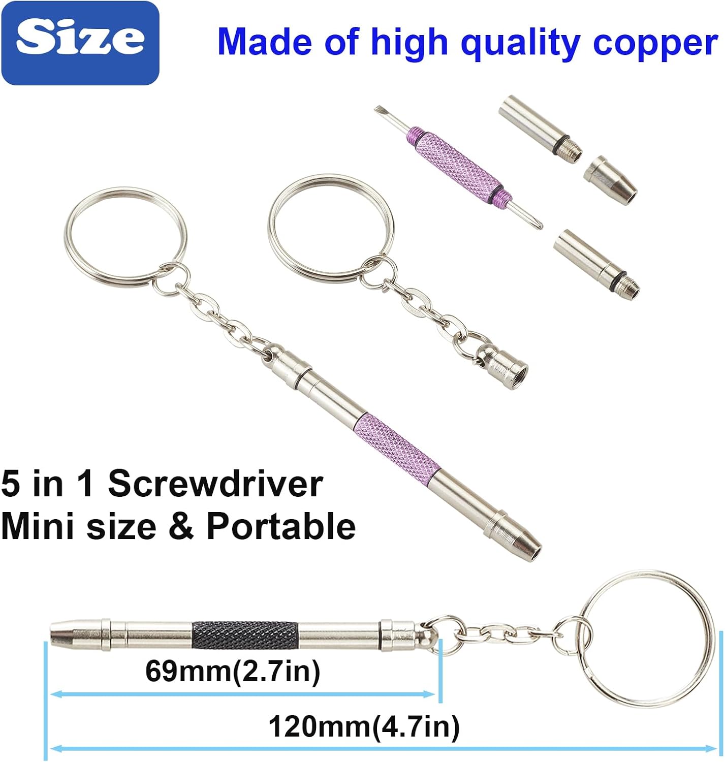 Kit de reparación de lentes con precisión 5 en 1, mini destornilladores, llavero para lentes, lentes de sol, joyas, relojes, electrónica, juguete,