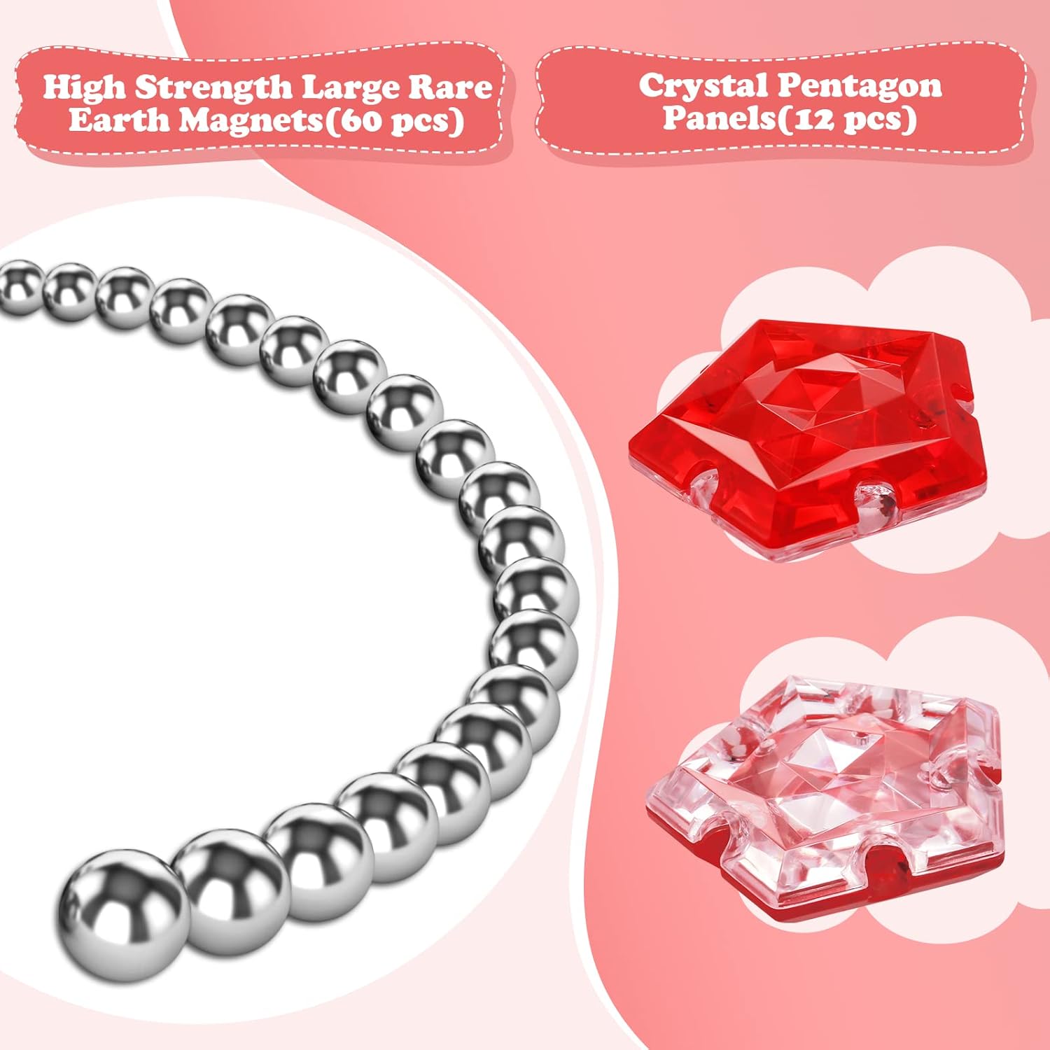 RoomyRoc Esfera magnética antiestrés  Bolas magnéticas de pentágonos  Juego de 12 piezas  rojo cristal  Juguete magnético  Creatividad más allá de