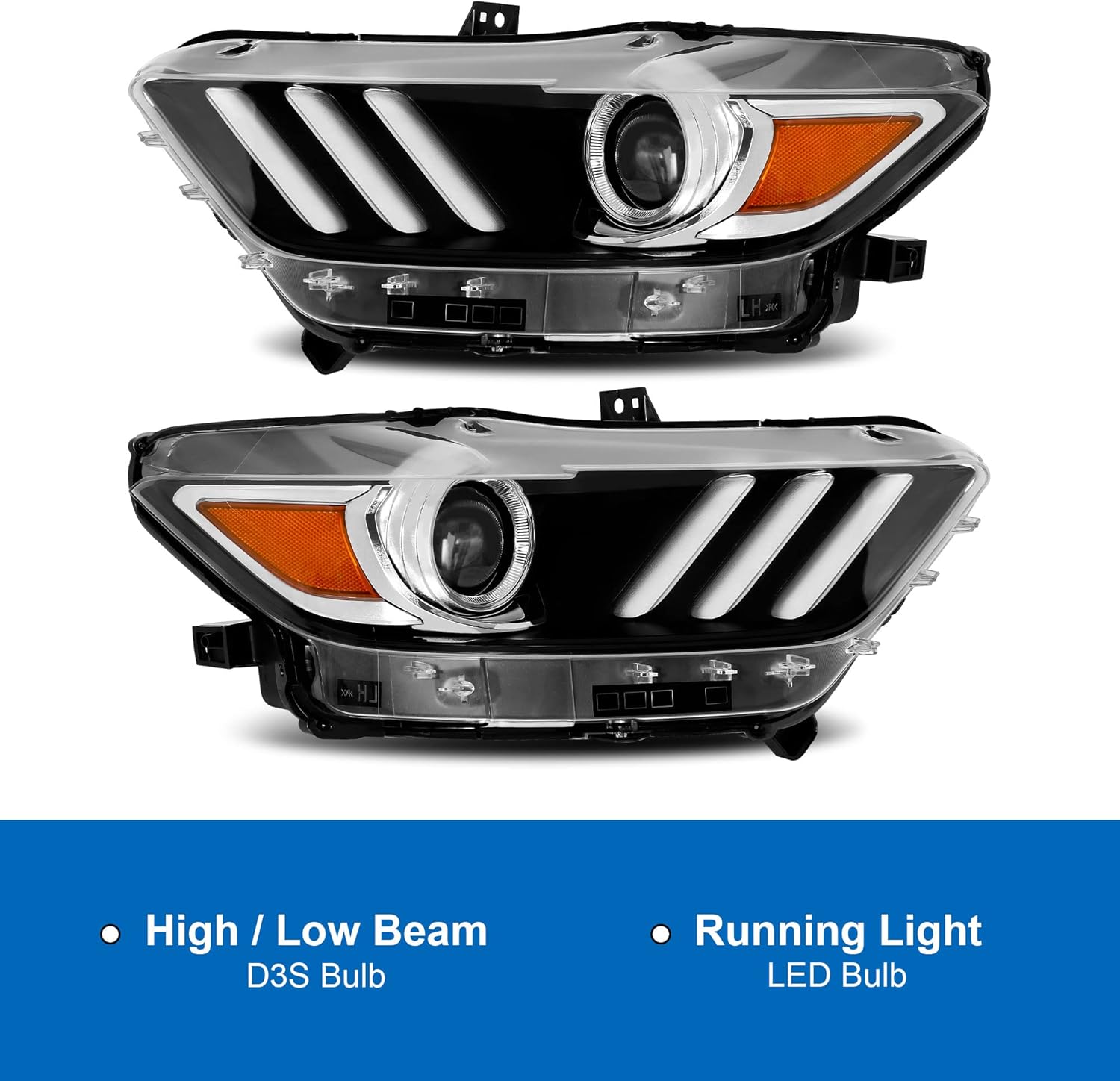 Conjunto de faros delanteros tipo HIDxenón compatible con Ford Mustang 2015 2016 2017 Pasajero y lado del conductor