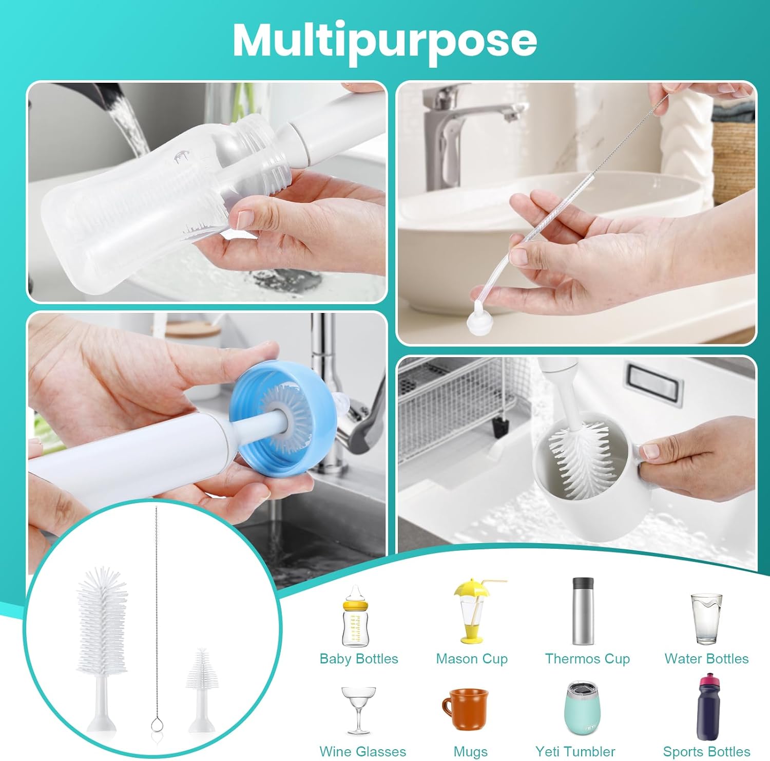 Oustartom Limpiador eléctrico de cepillos para botellas, limpiador profesional de biberones y cepillo para accesorios infantiles y tazas de pajita,