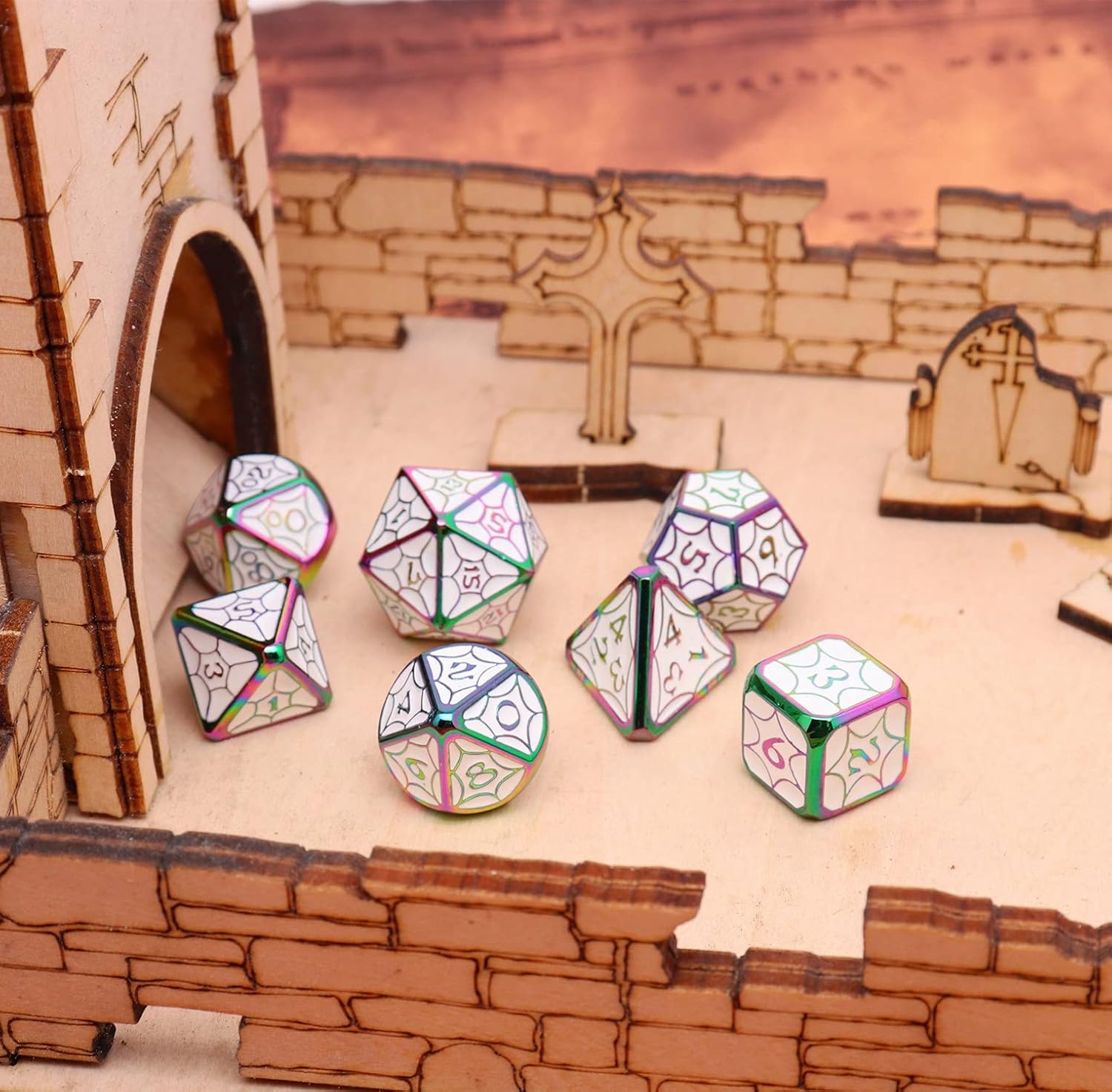 Dados poliédricos DND dados de aleación blanca con borde de dados coloridos para Calabozos y Dragones Pathfinder Juego de dados Juego de dados de