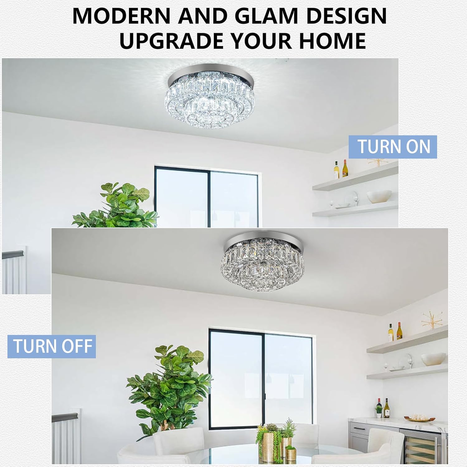 HongnuoFc Candelabro LED de 11.8 pulgadas, lámpara de techo de cristal de 2 capas con control remoto, lámpara de araña de montaje empotrado para