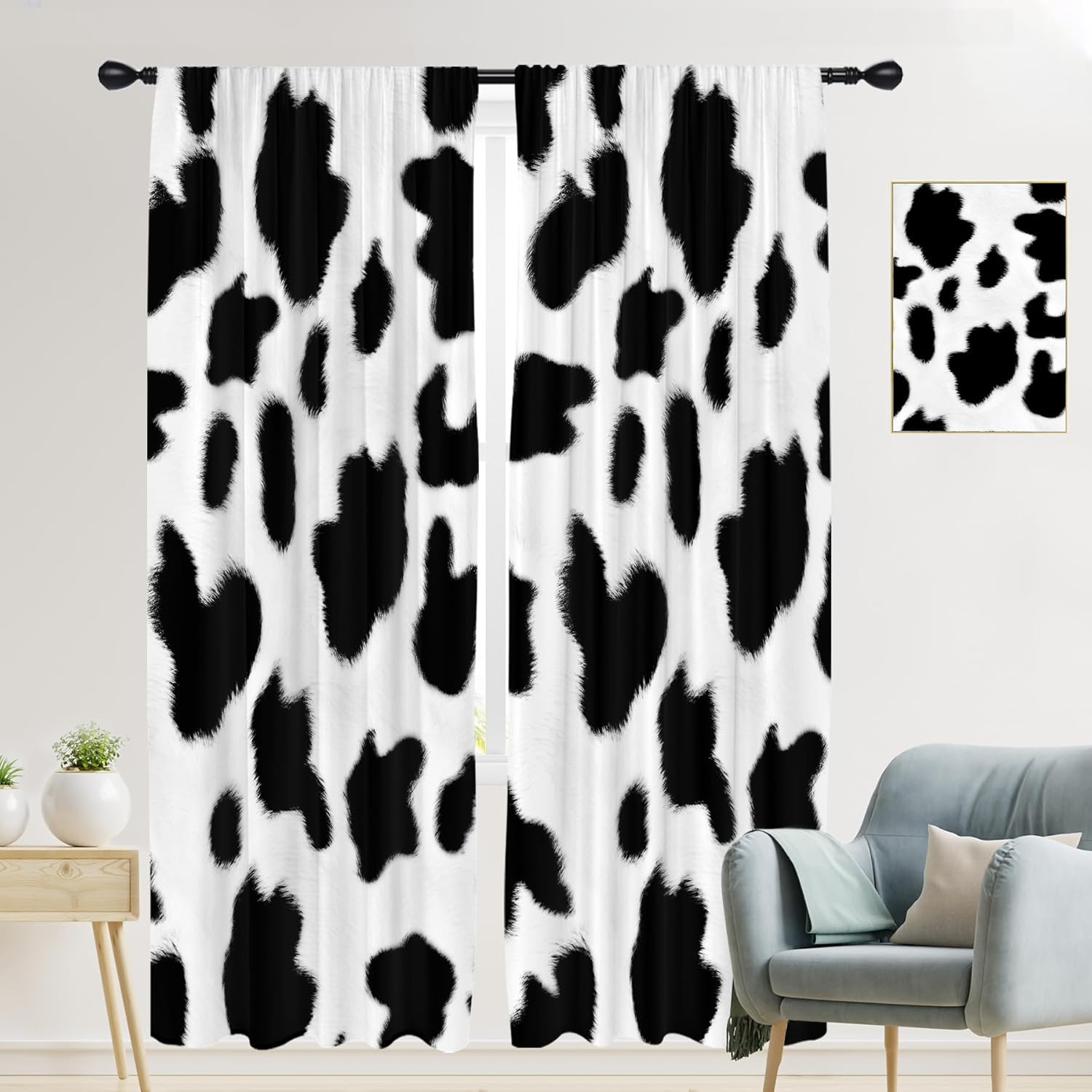 EGLGCC Cortinas con estampado de vaca para habitación larga, lindas vacas blancas y negras, 42 pulgadas de ancho x 84 pulgadas de largo, cortina con