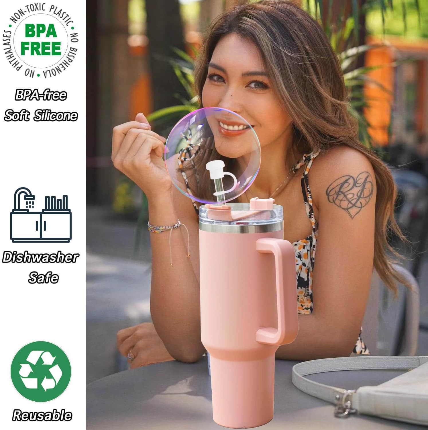 AFunCrafter Tapón a prueba de derrames para vaso Stanley Cup 40 30 oz H 2.0 1.0, juego de tapas de silicona para popote de silicona, tapón de