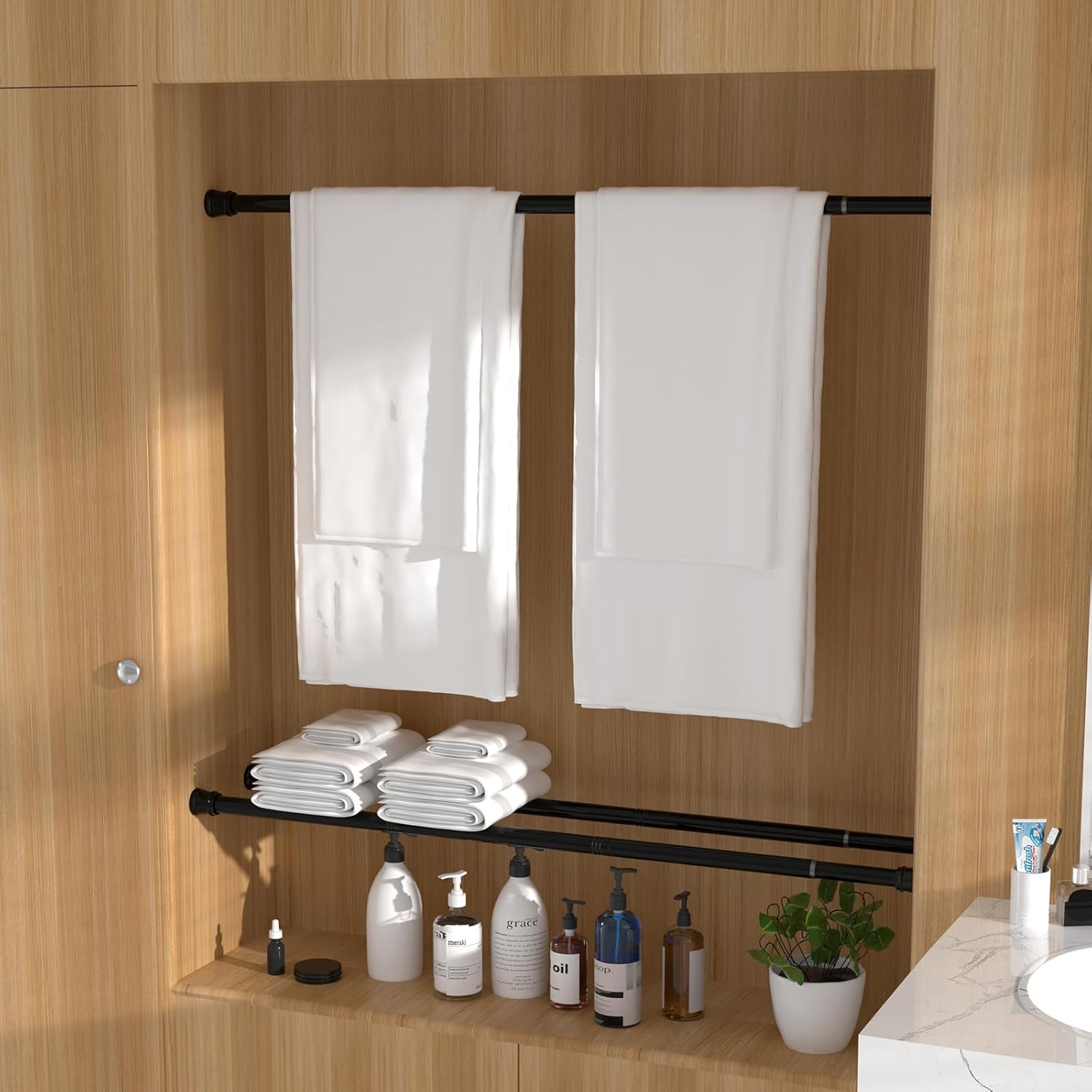 Barra de cortina de tensión para ventanas de 28 a 48 pulgadas, barras de tensión de resorte, barras de cortina negras, barra de resorte ajustable,