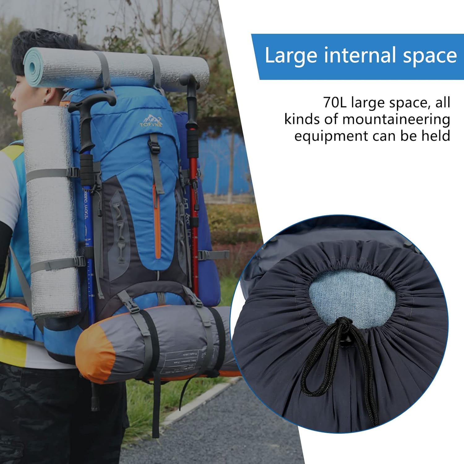 Kingsea Mochila de montañismo de 70 litros, para hombres y mujeres, gran capacidad, deportes al aire libre, senderismo, escalada, camping, mochila
