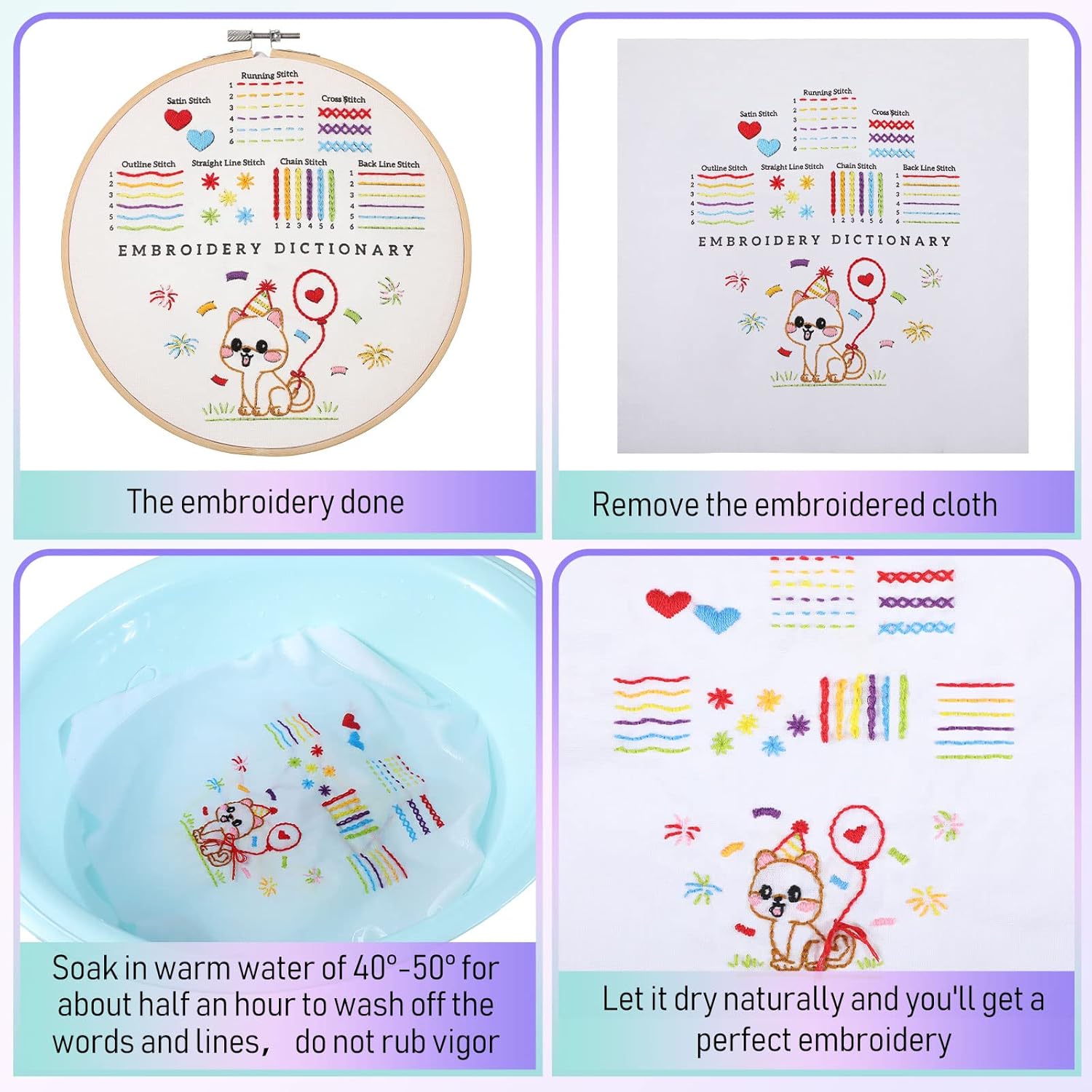 9 juegos de punto de bordado para principiantes, kits de práctica de punto de cruz para aprender diferentes puntadas, kits de punto de aguja para