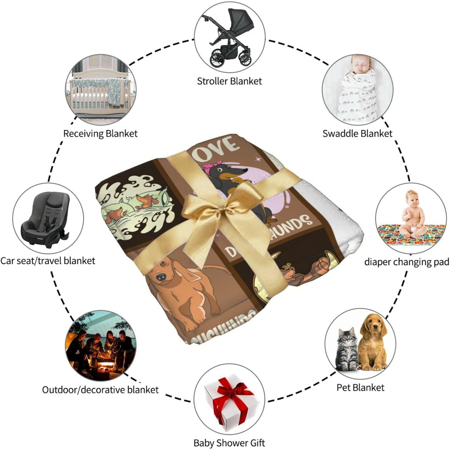 Divertida manta decorativa de franela de forro polar a cuadros de perro salchicha para mujer, manta ligera y suave, bonita manta acogedora para