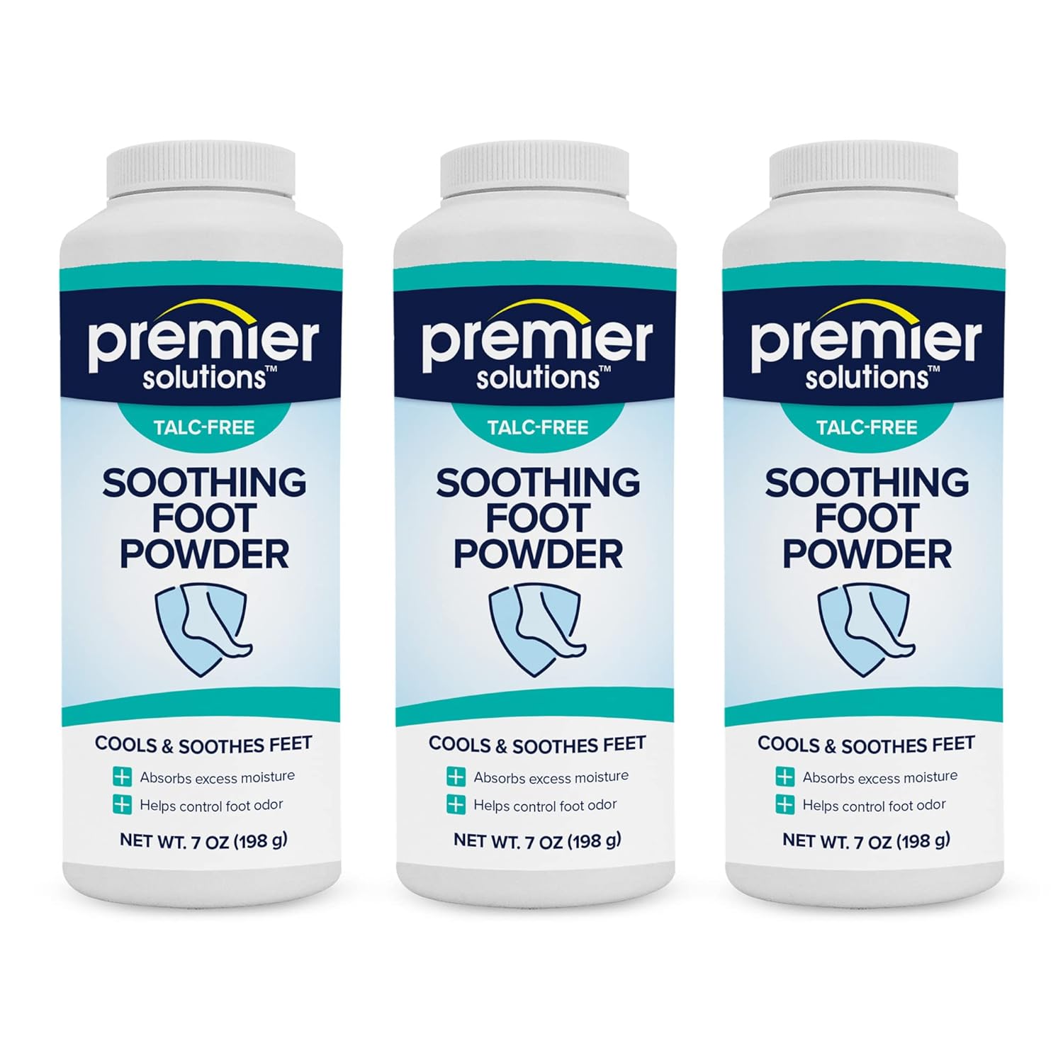 Premier Solutions Polvo calmante para pies sin talco, control de olores y alivio de picazón, 7 onzas (paquete de 3)