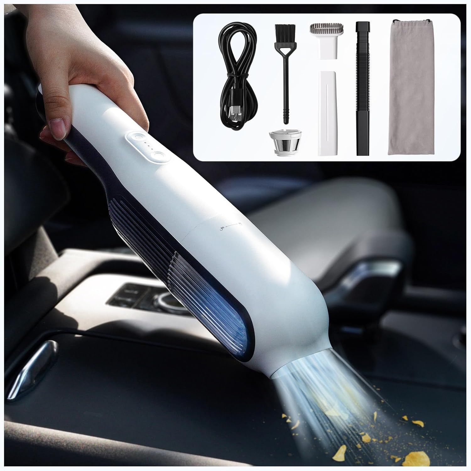 LISEN Aspiradoras de mano para el hogar del automóvil, 26 KPa, aspiradora inalámbrica de alta potencia, mini aspiradora de mano portátil para