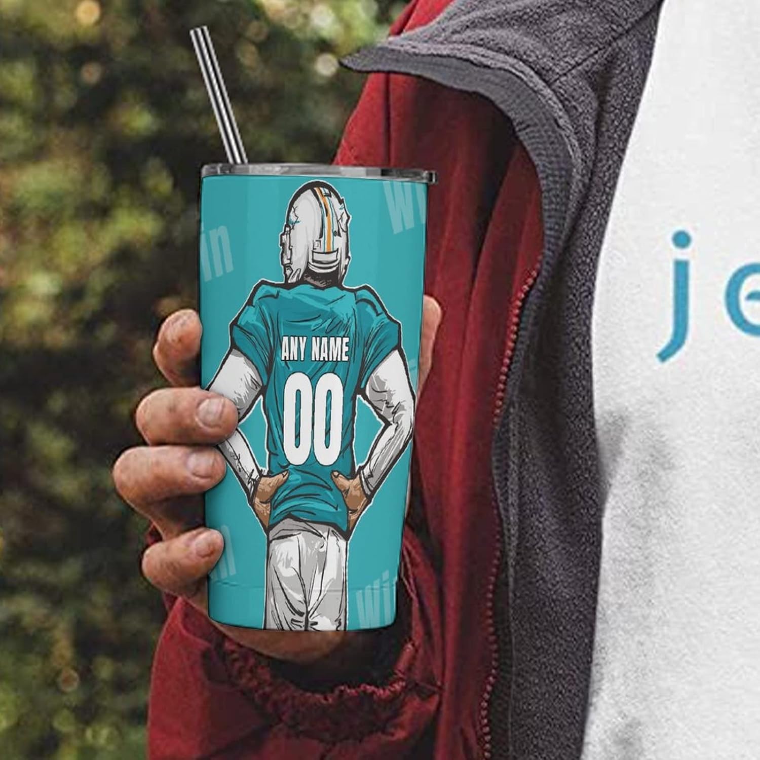 Custome – Botella de agua de fútbol, 20 onzas, tazas de café de fútbol para entrenadores, regalos de cumpleaños, termo aislado para adolescentes,