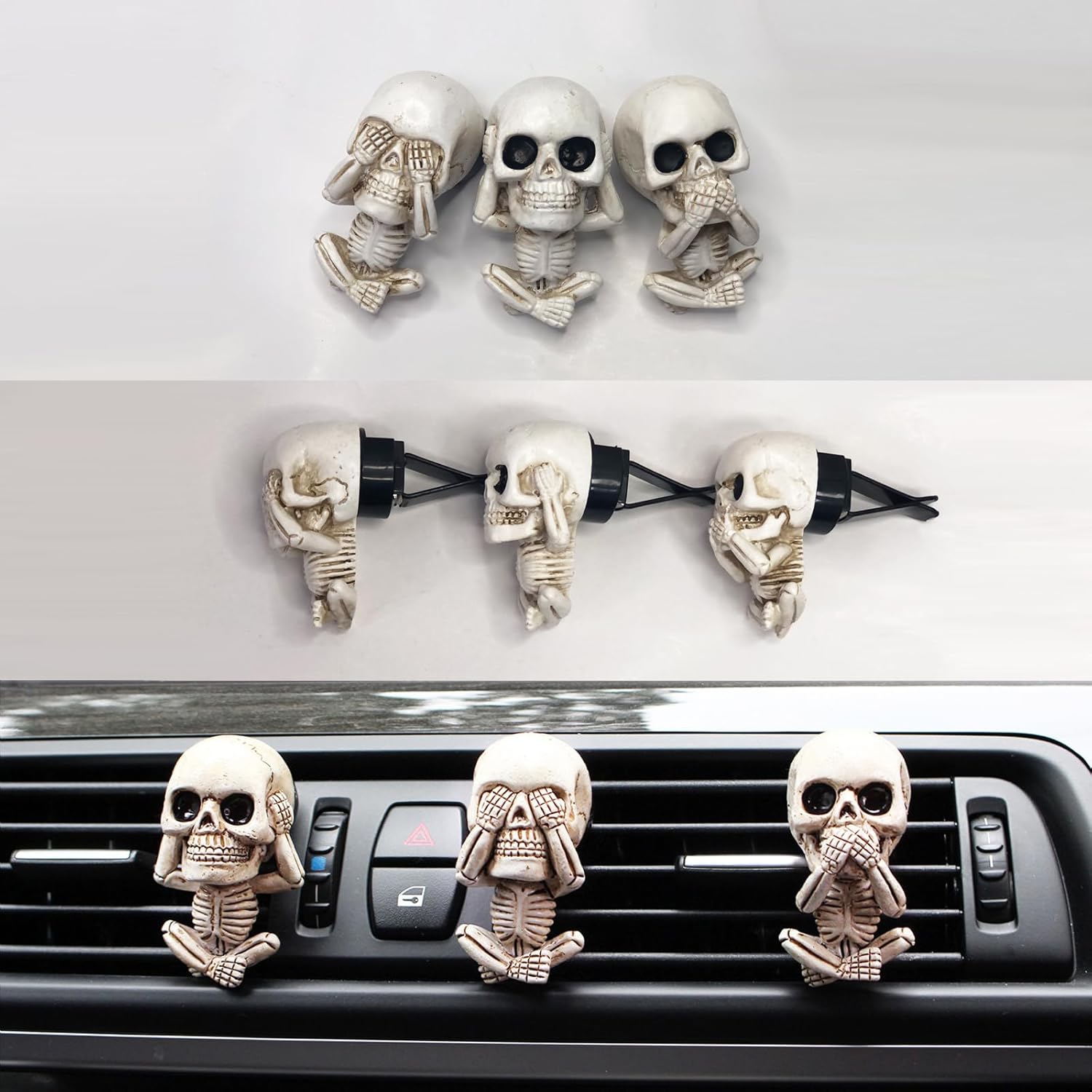 Ambientadores de calavera para automóvil, clips de ventilación con aceite esencial de lavanda pura de 0.3 onzas líquidas, accesorios de decoración