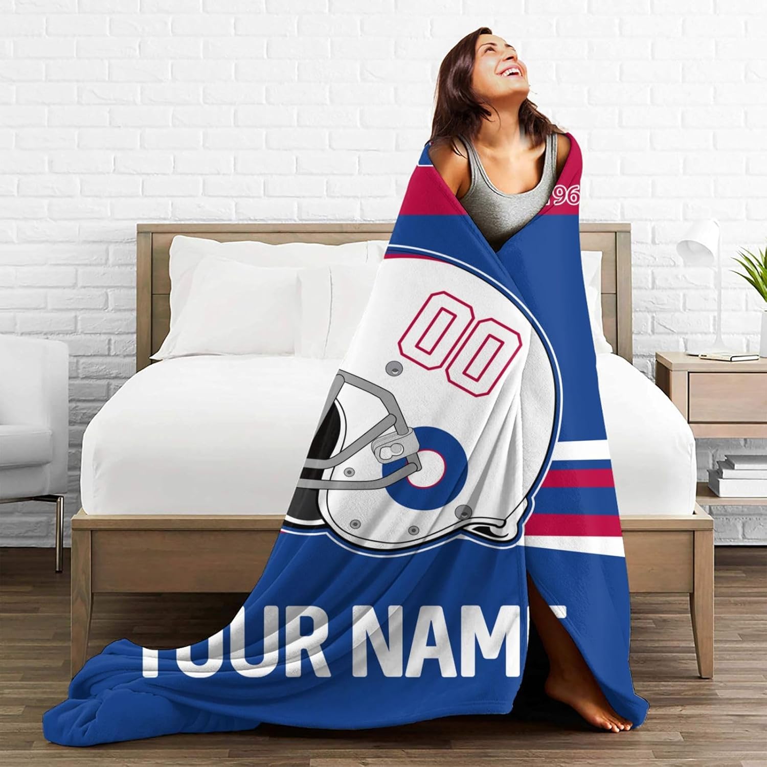 Sfodcovy Manta personalizada de lana cuadriculada personalizada con número de nombre, manta de franela para hombres, mujeres y niños, regalo para