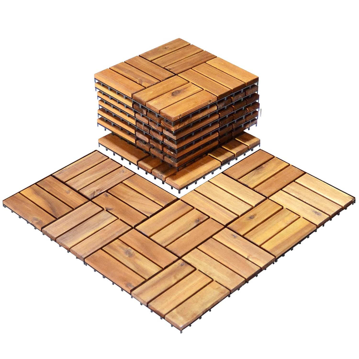 Giantex 10 baldosas entrelazadas para terraza de patio, 31 x 31 cm, baldosas de madera de acacia, pavimentadoras de suelo compuesto de madera de 3