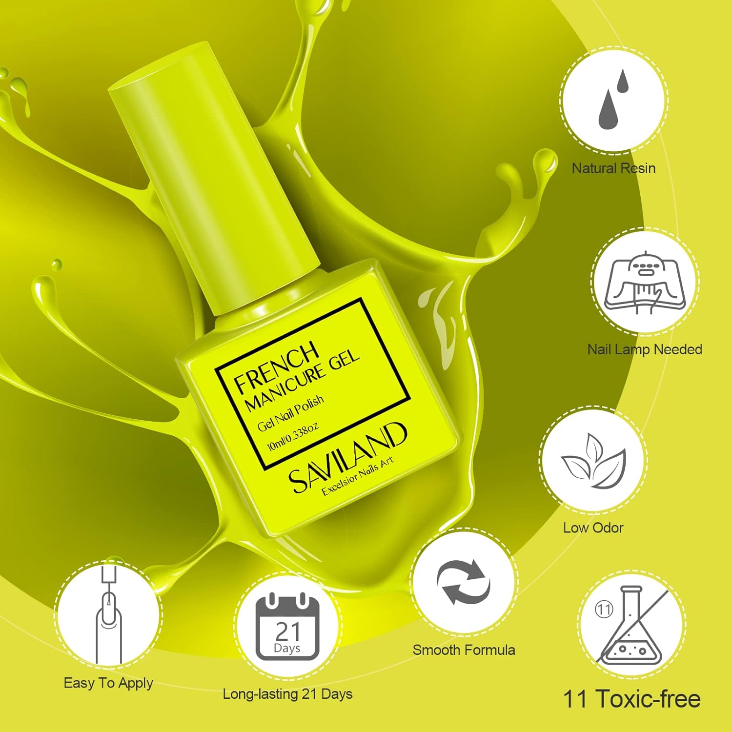 SAVILAND Esmalte de uñas de gel francés  1 unidad de 0.3 fl oz (0.3 fl oz), esmalte de gel amarillo UV LED Soak Off Gel de manicura francesa rápida