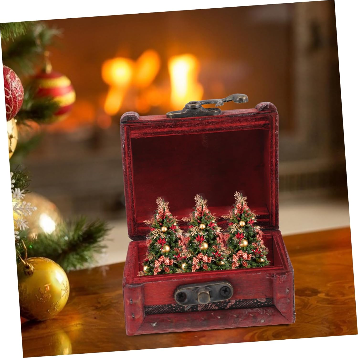 NOLITOY Caja de madera para dulces de Navidad, caja de dulces de Navidad, caja de dulces retro, decoración de madera, decoración antigua, cajas de
