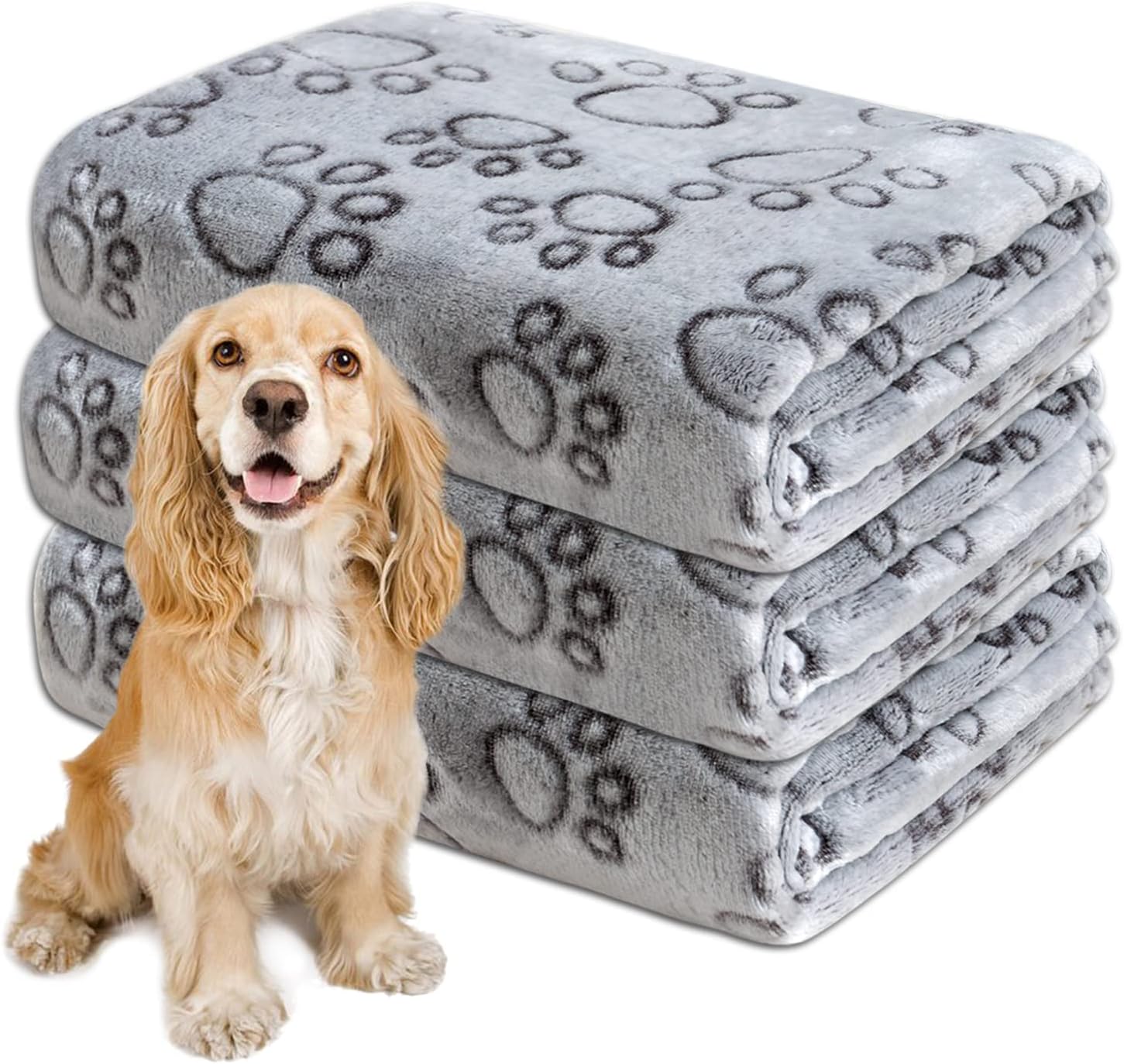 1 paquete de 3 mantas para perros medianos, manta de forro polar suave para perro, manta cálida para dormir, manta gris con bonito estampado de