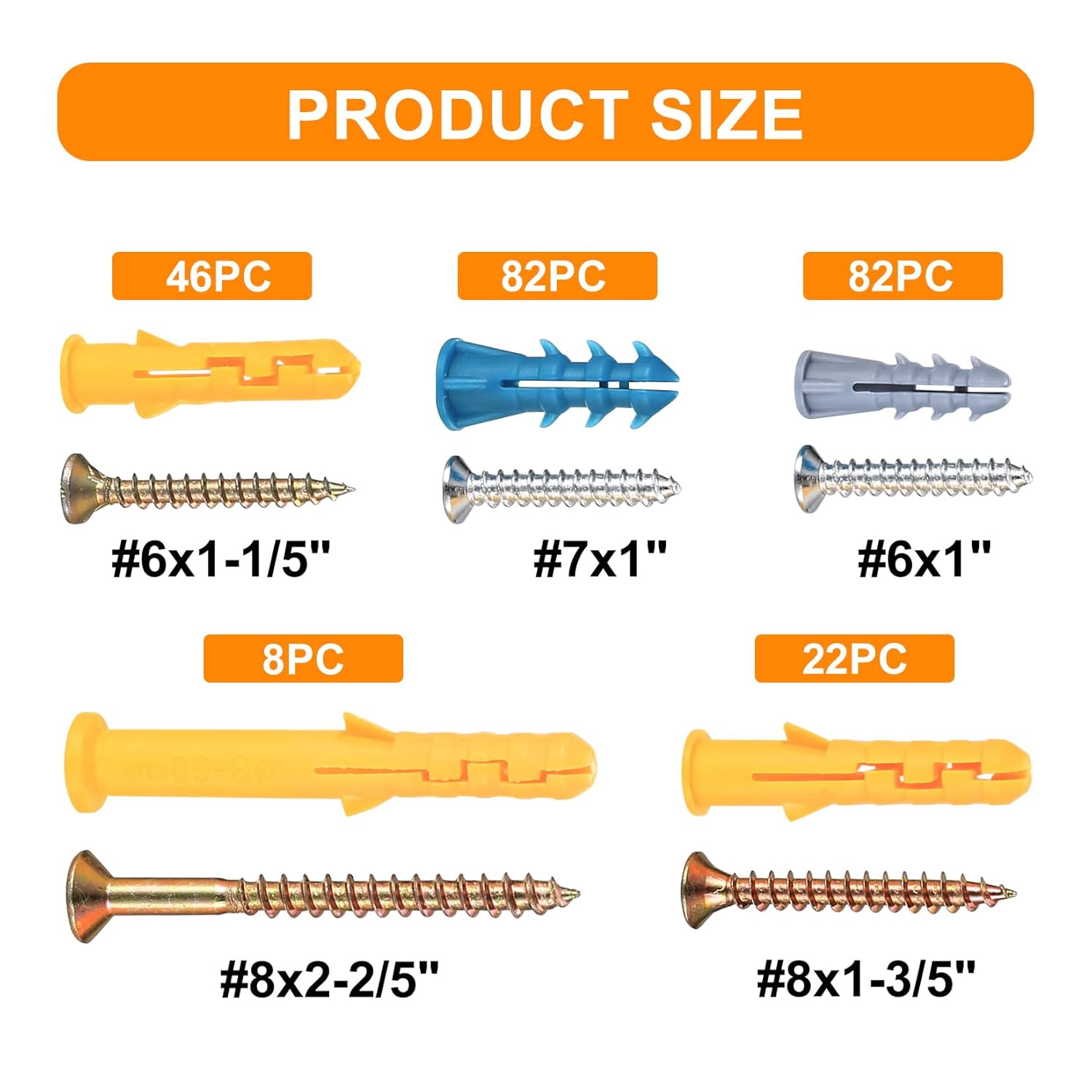 Kit de anclajes y tornillos para paneles de yeso, kit de 240 anclajes y tornillos de pared secos, anclajes de pared tipo pez de plástico y tornillos