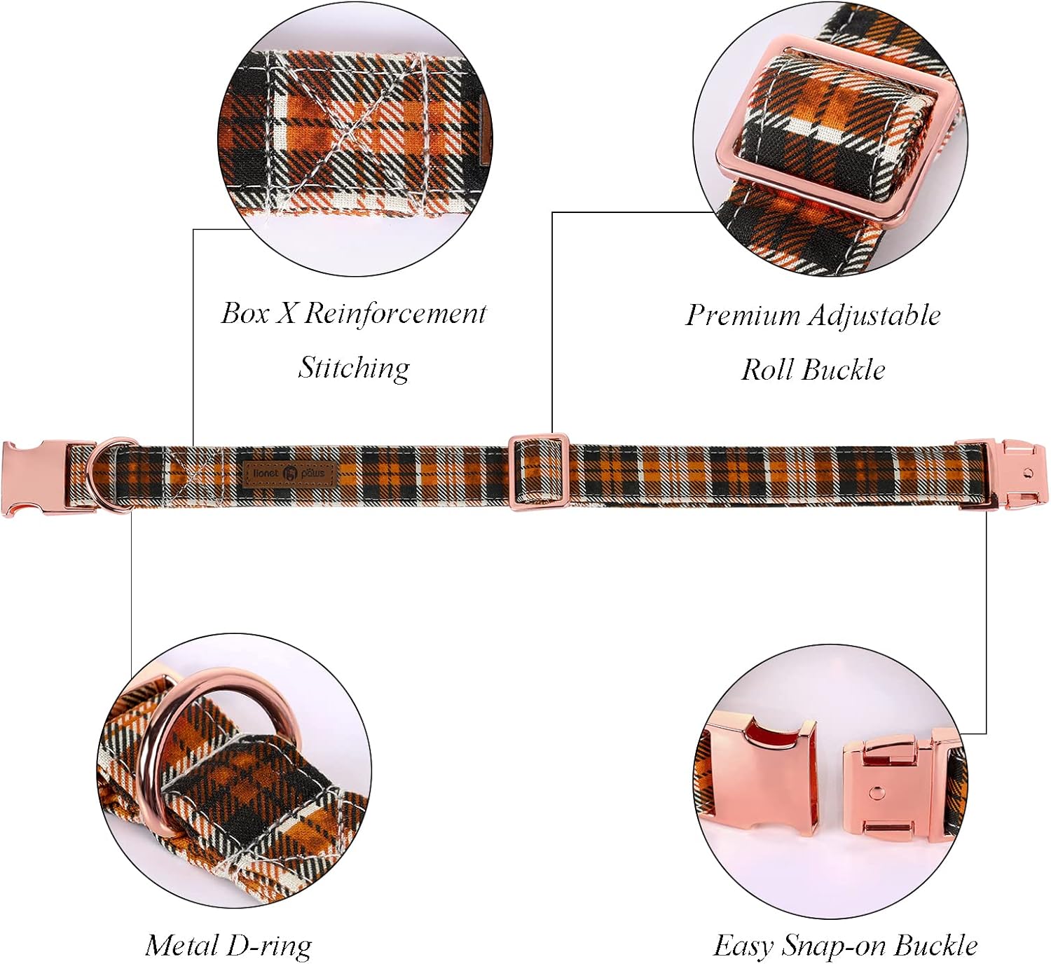Lionet Paws Collar de perro de Halloween con corbatín  Lindo collar de algodón ajustable con lazo de otoño con hebilla de metal para perro pequeño,
