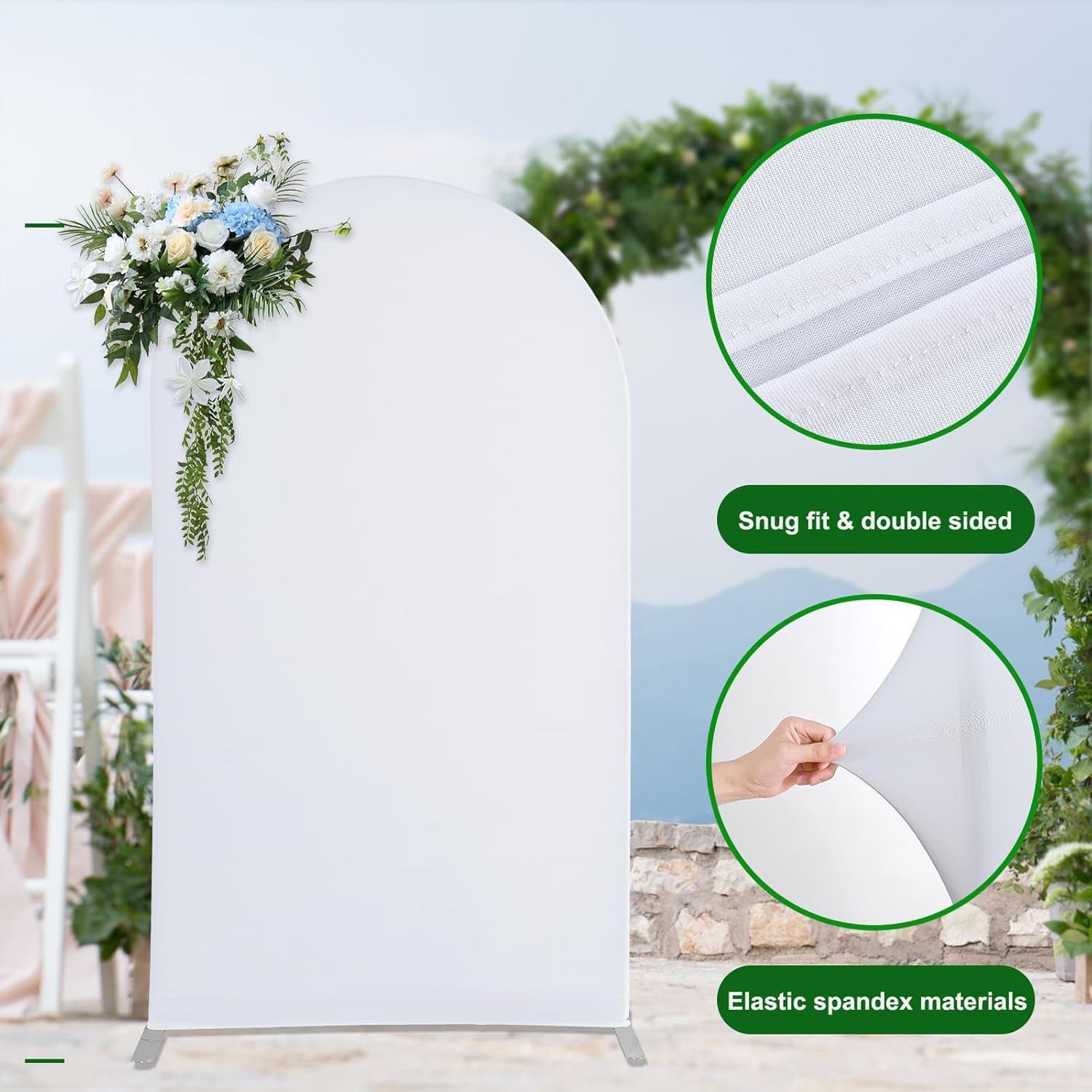 Cubierta de fondo de boda de 6.6 pies, telón de fondo de arco de globos, fundas de elastano, telón de fondo elástico para decoración de cumpleaños,