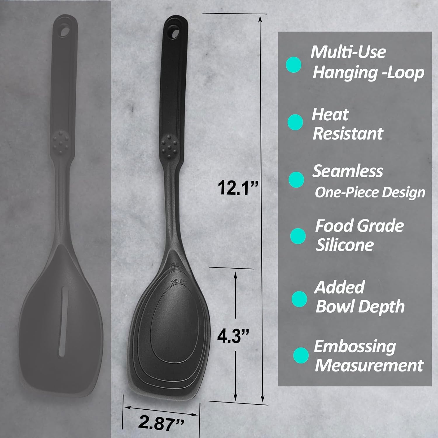 Cuchara de cocina grande de silicona, juego de cuchara sólida antiadherente con perno profundo y marca de medición para mezclar, servir, escurrir,