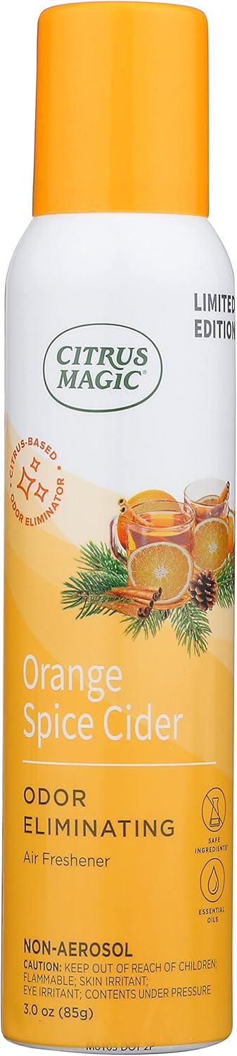 Citrus Magic Spray ambientador natural eliminador de olores de edición limitada, sidra de especias de naranja, 3 onzas, paquete de 3