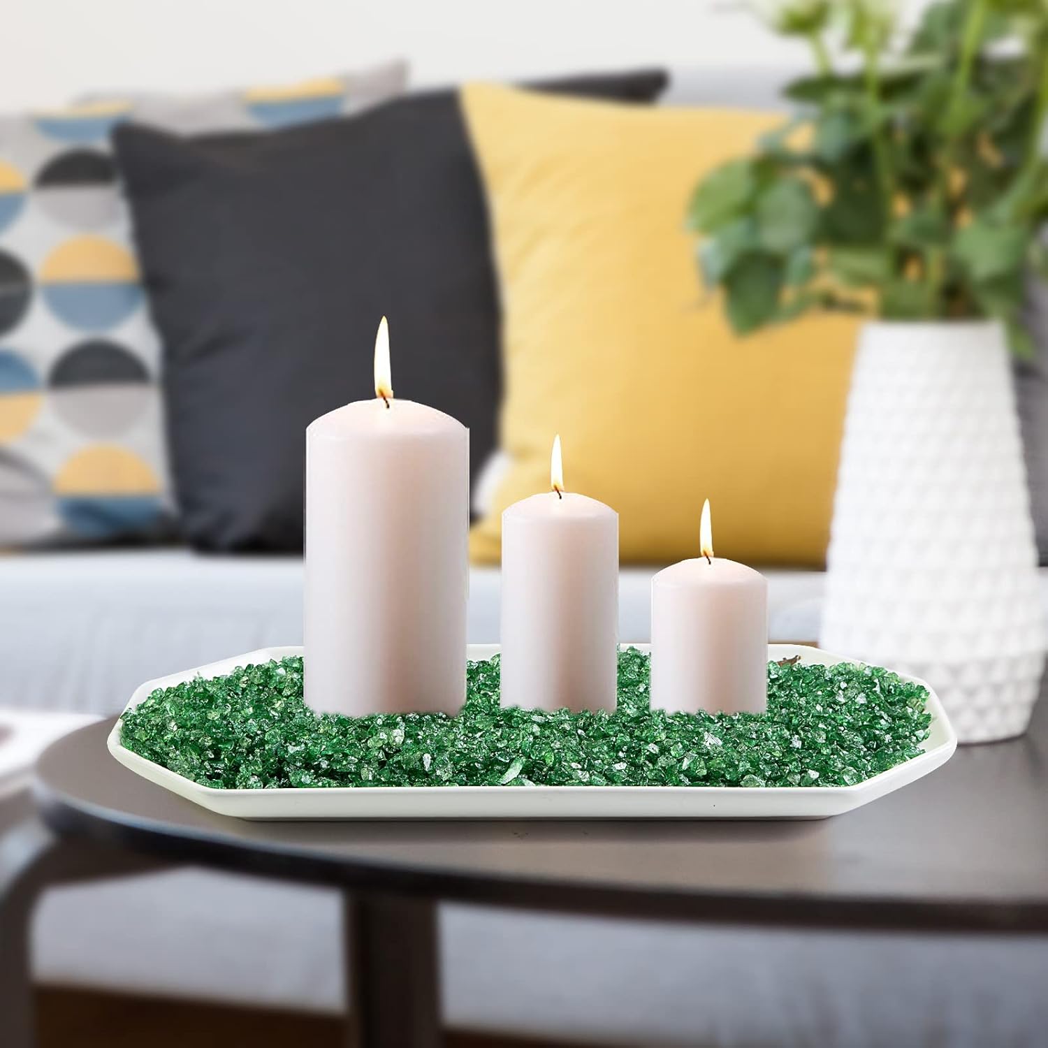 Piedras de terrario de cristal triturado verde de 1.3 libras para arte de resina, manualidades, decoración de Navidad, dispersos de mesa, cubierta