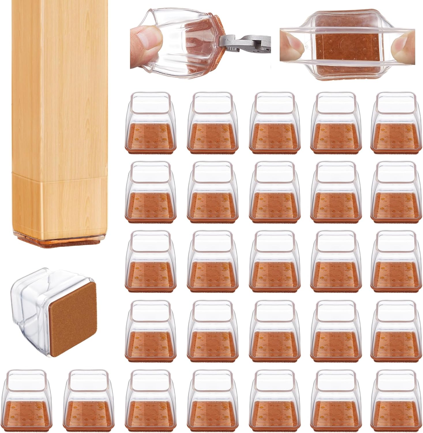 36 protectores cuadrados para patas de silla, almohadillas de fieltro para muebles de madera dura, protectores de patas de silla para suelos de