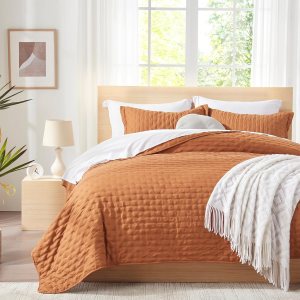 Juego de ropa de cama de 3 piezas, tamaño King, color naranja quemado, colcha de microfibra suave y ligera, 98 x 106 pulgadas con 2 fundas de Juego de ropa de cama de 3 piezas, tamaño King, color naranja quemado, colcha de microfibra suave y ligera, 98 x 106 pulgadas con 2 fundas de