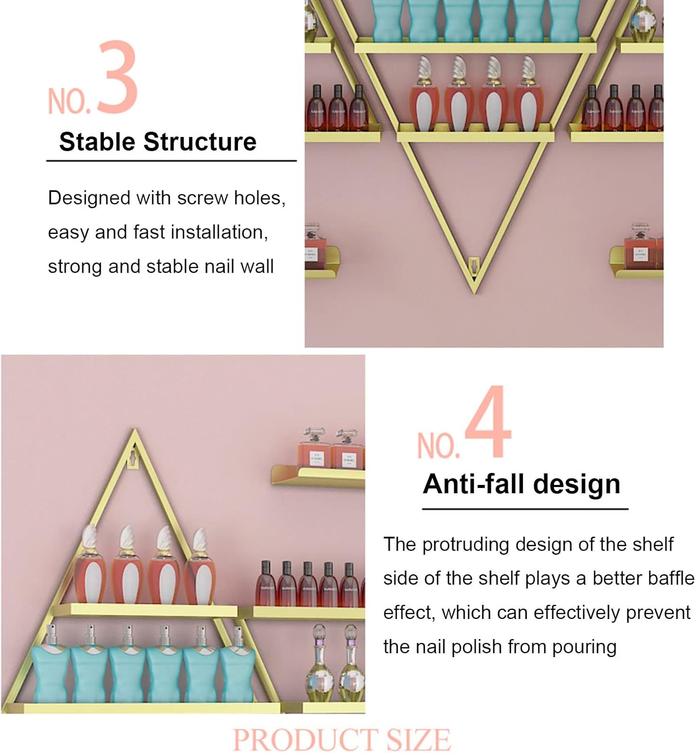 Estantes triangulares de metal para esmaltes de uñas para estantes de pared, estante de almacenamiento de aceite esencial, tienda de salón de uñas,