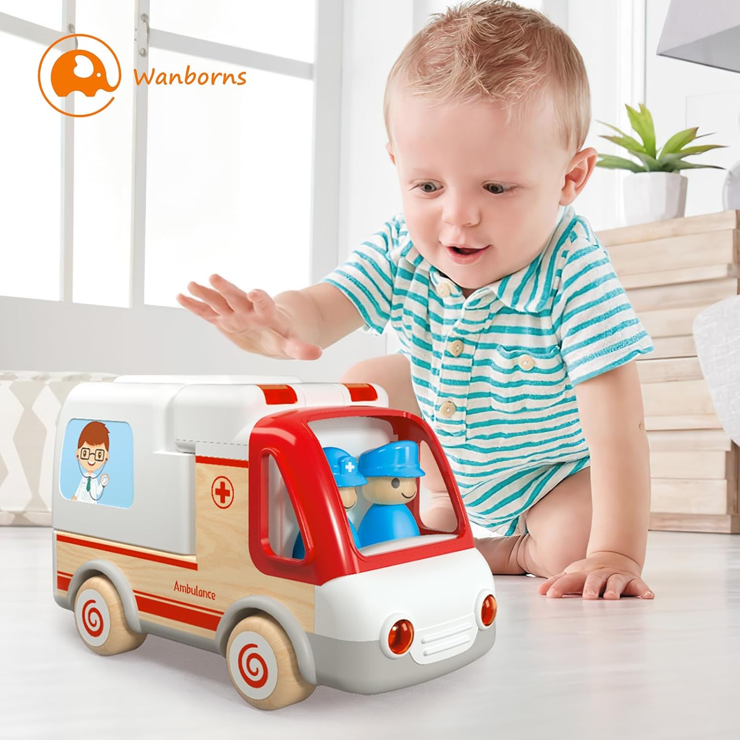 Juguetes de autos para niños de 2, 3, 4, 5 años, camión de ambulancia con sonido y luz, juguete de aprendizaje temprano, vehículos de plástico y