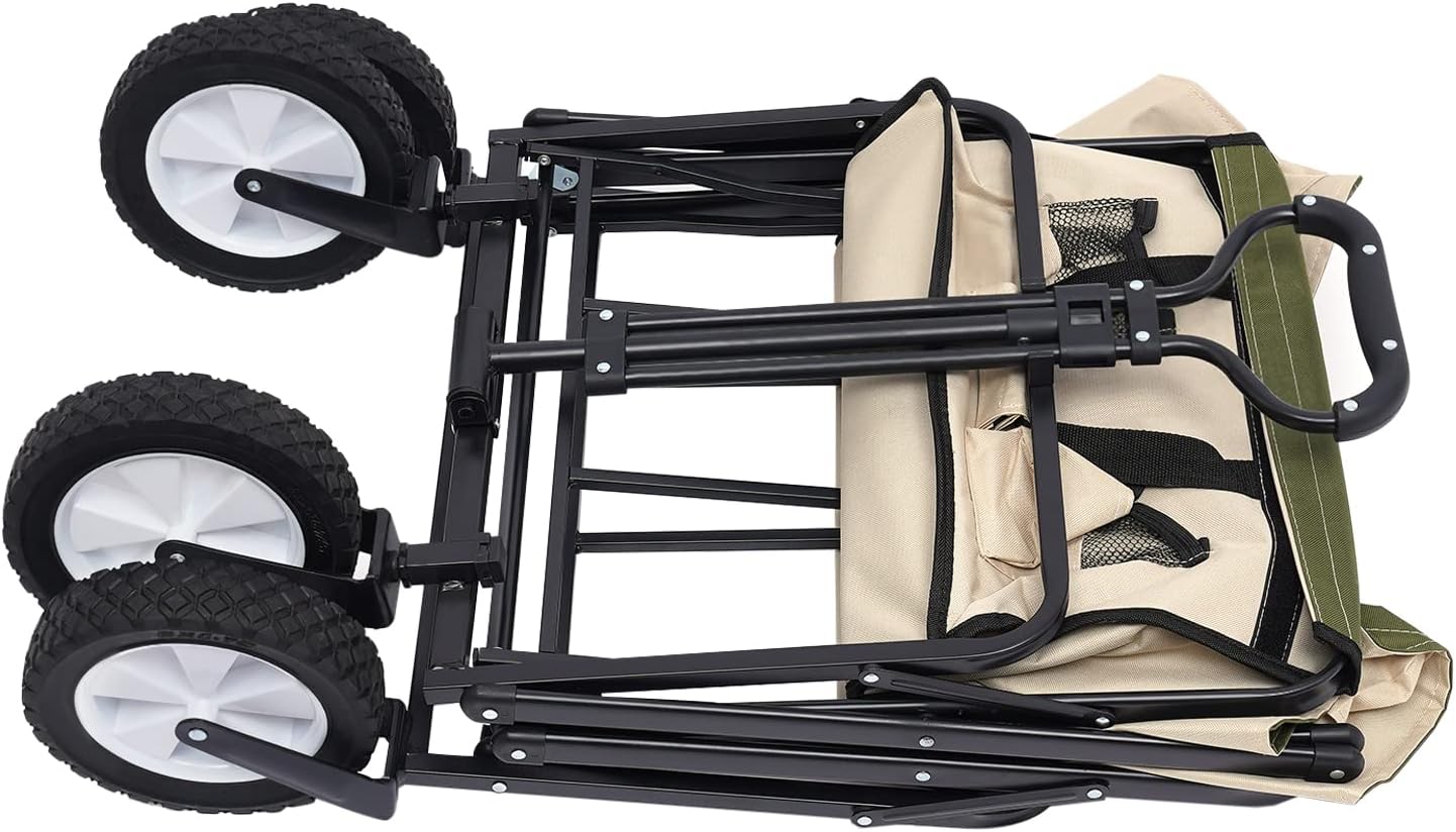 Carro plegable plegable para playa, resistente, con bolsillo lateral para camping, pesca, deportes, compras, al aire libre, carrito de comestibles