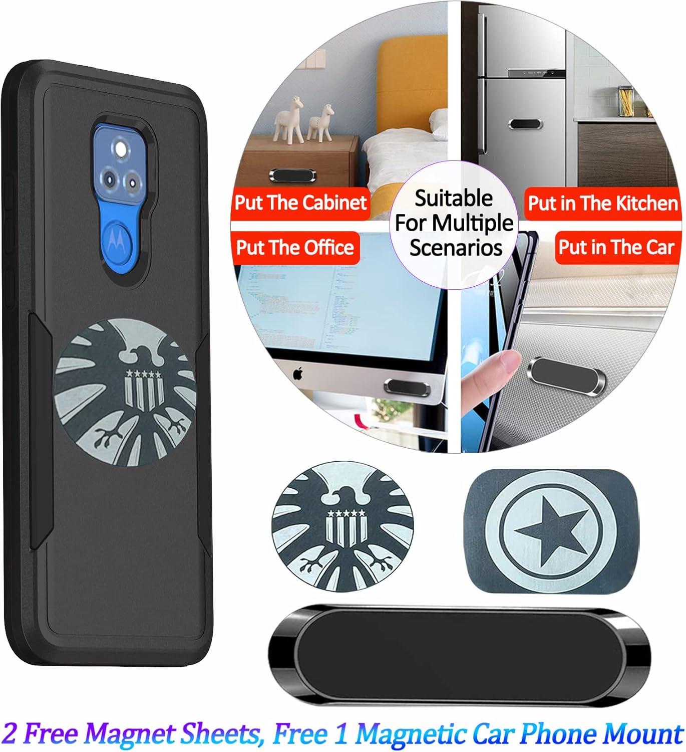 LMDAMZ Funda híbrida de doble capa para Galaxy A52 (5G) de 6.5 pulgadas de grado militar resistente a los golpes con 1 soporte magnético para