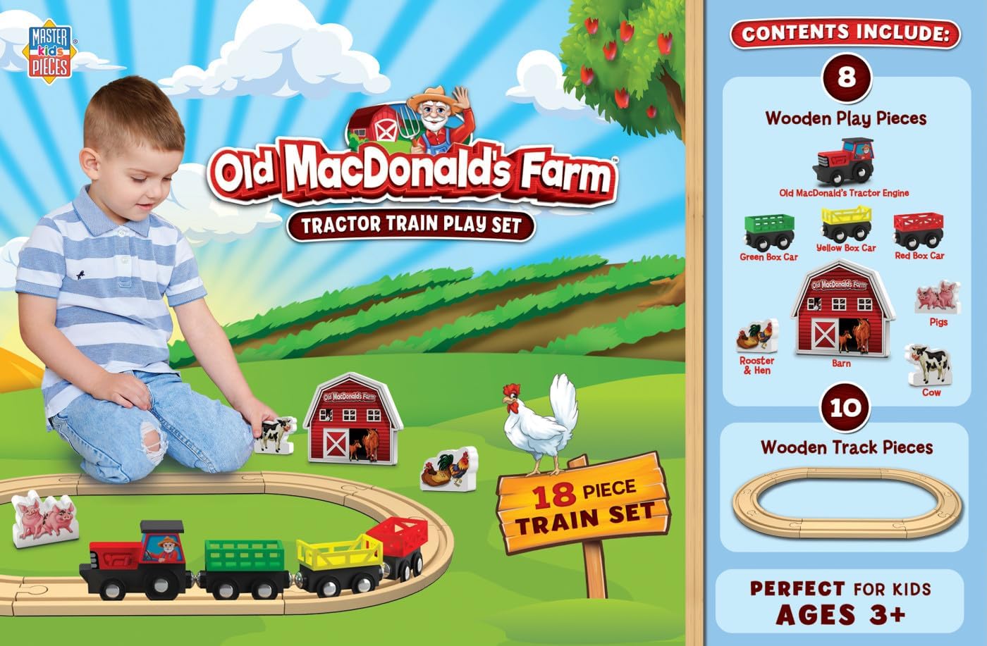 MasterPieces Juego de trenes de madera – Old Macdonald 18 piezas