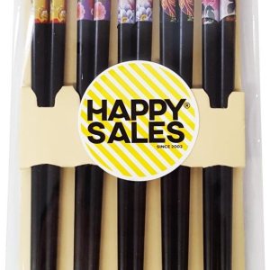 Happy Sales 5 pares de palillos con diseño de flores y hojas, color negro #7186 Happy Sales 5 pares de palillos con diseño de flores y hojas, color negro #7186