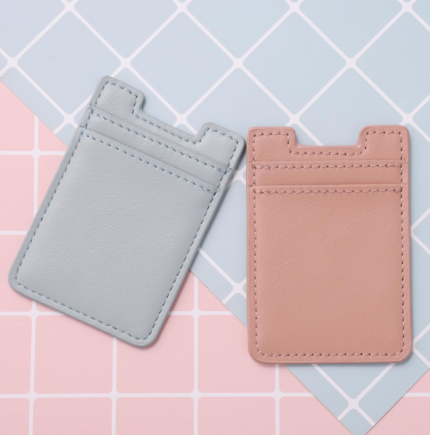 Cartera para teléfono adhesiva, paquete de 2 tarjeteros para la parte posterior de la funda del teléfono, soporte de cuero para tarjetas de crédito