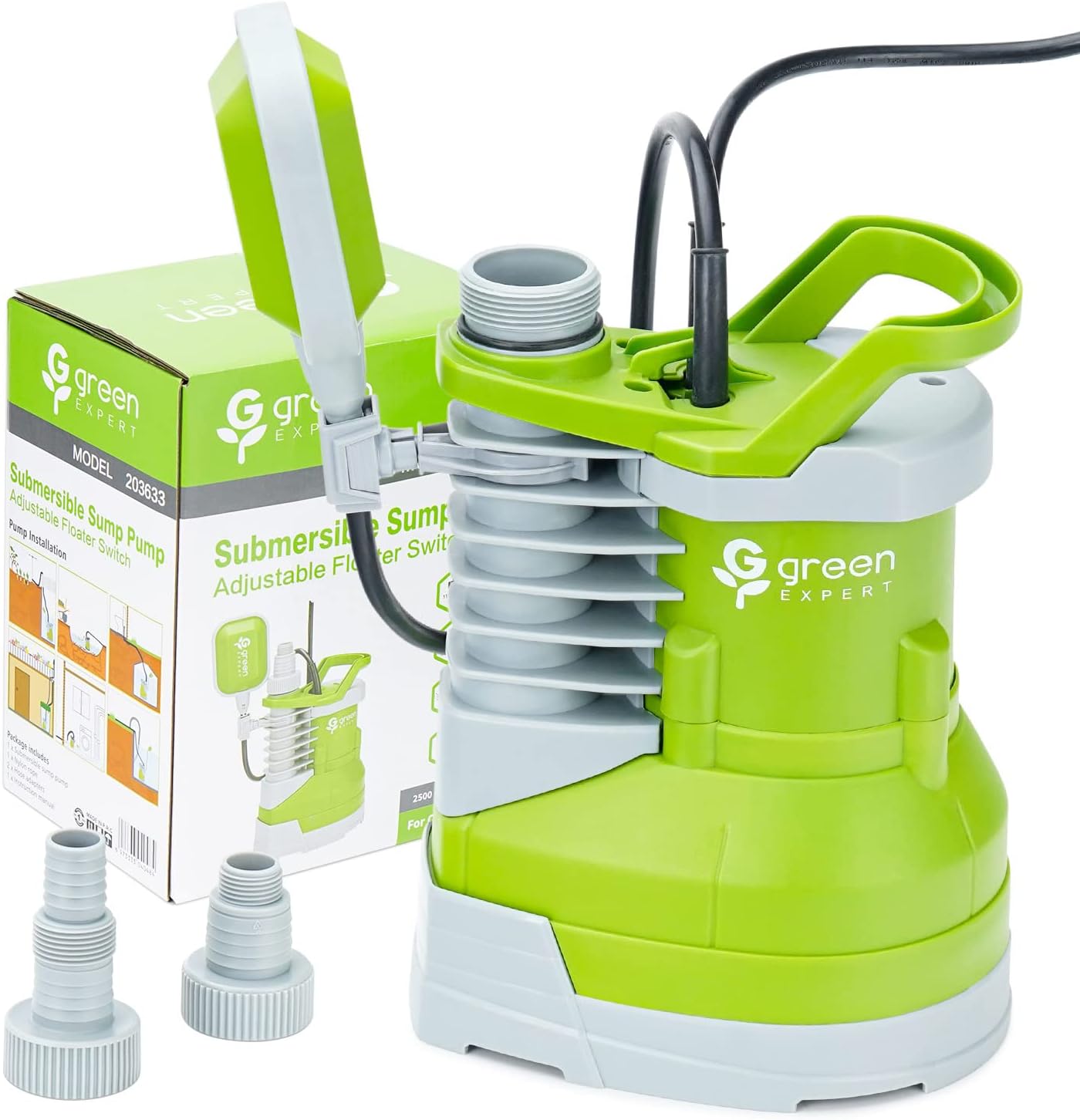 Green Expert – Bomba sumergible de sumidero de 14 HP, flujo máximo de 2500 GPH, interruptor de flotador ajustable de encendido y apagado automático,