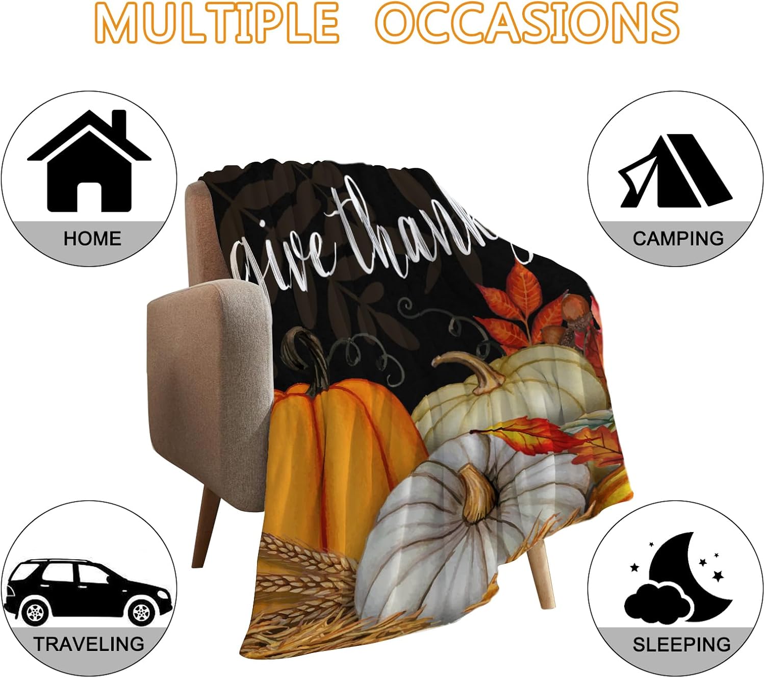 YeeJu Manta decorativa de otoño, tamaño individual, manta de calabazas de otoño para sofá, cama, sala de estar, al aire libre, suave, acogedora,