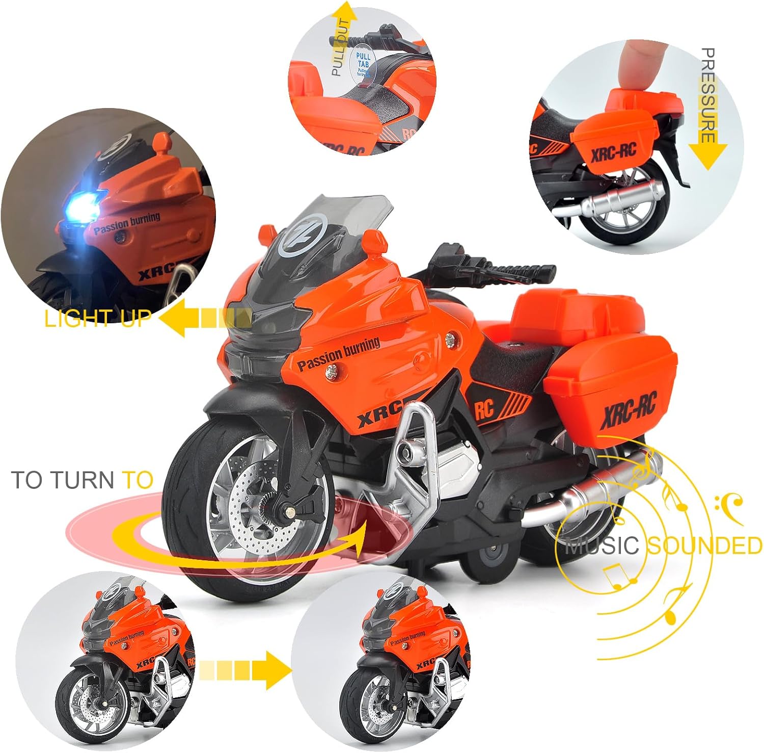 ACROFEK Juguetes de motocicleta de aleación con sonido y luz, juguetes de motocicleta fundidos a presión para niños de 3 a 5 años, gran motocicleta