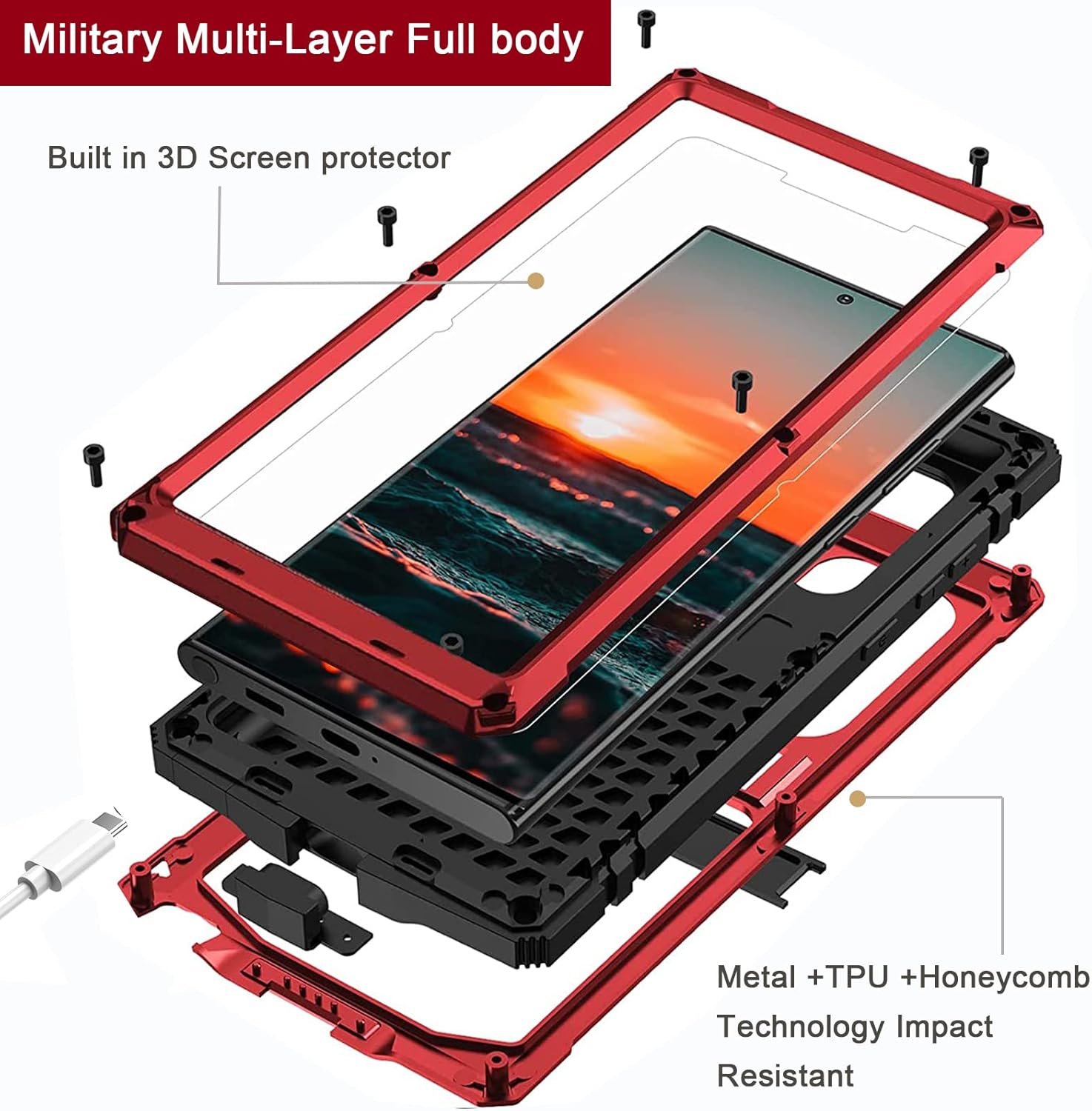 NINKI Funda para cámara compatible con Samsung Galaxy S23 Ultra con protector de pantalla de metal, a prueba de golpes, a prueba de polvo, funda
