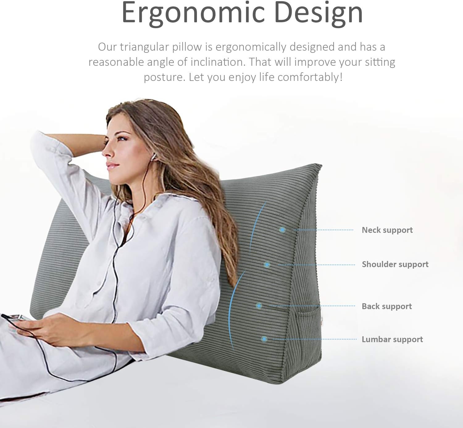 Almohada de cuña para cabecero, tamaño Queen XXL, almohada para respaldo de cama, cojín de respaldo para leer, ver la televisión, trabajar sentado