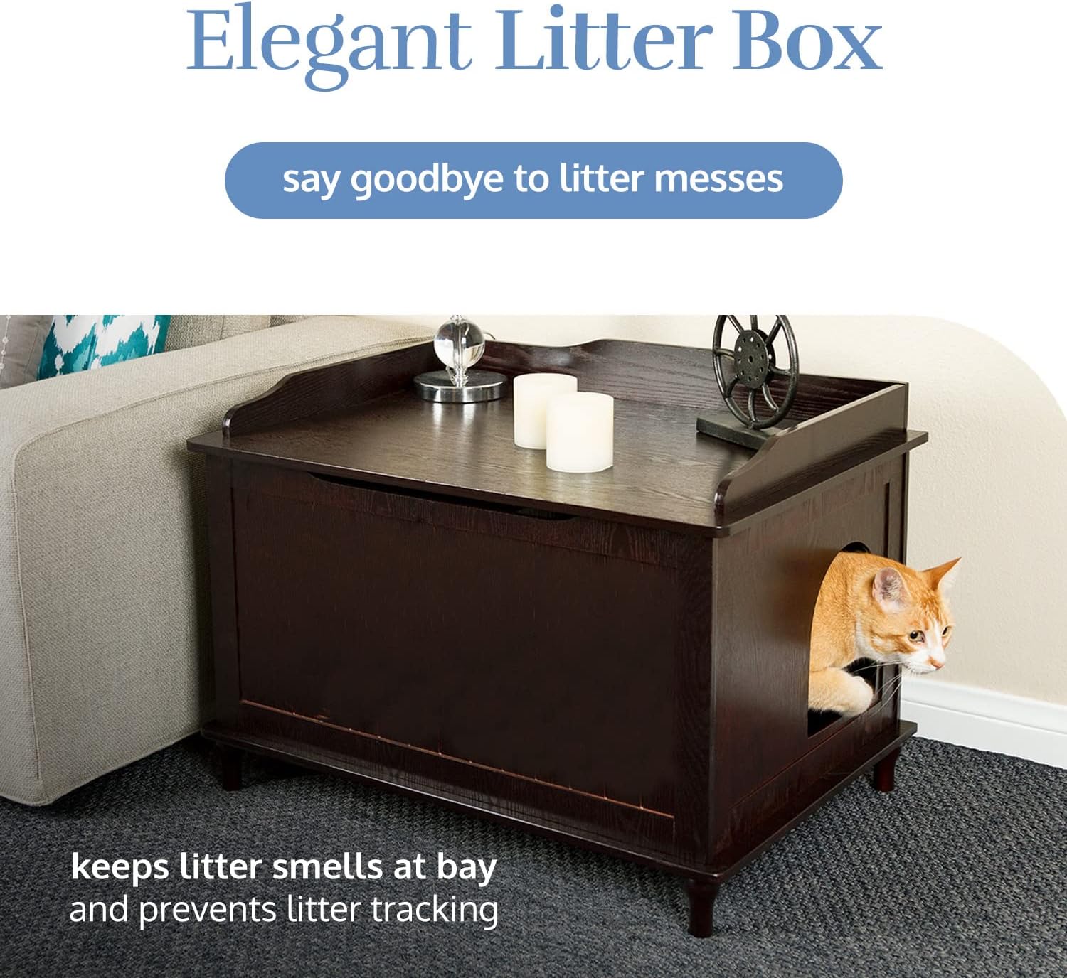 Designer Catbox – Caja de arena para gatos, oculta, a prueba de perros, muebles para mascotas con tapa, elegante, cubierta, olor contenido para