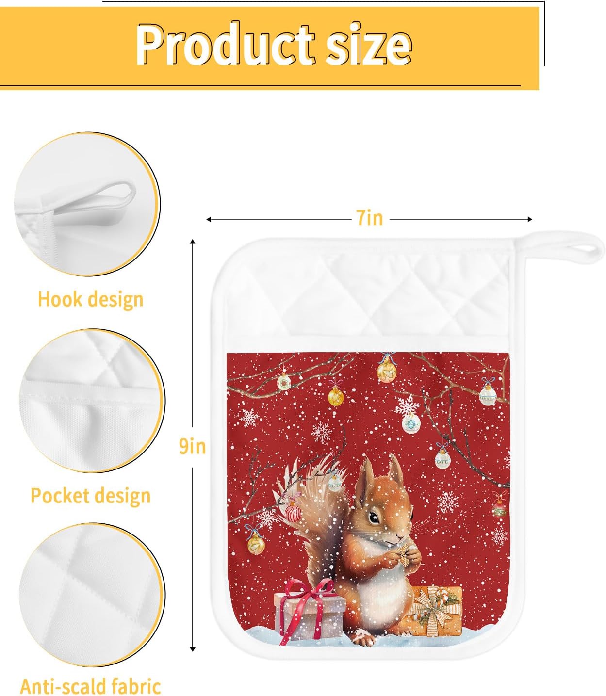 Country Squirrel – Juego de 2 soportes para ollas para cocina, antideslizante y aislante de calor, juego de agarraderas de tela de toalla con