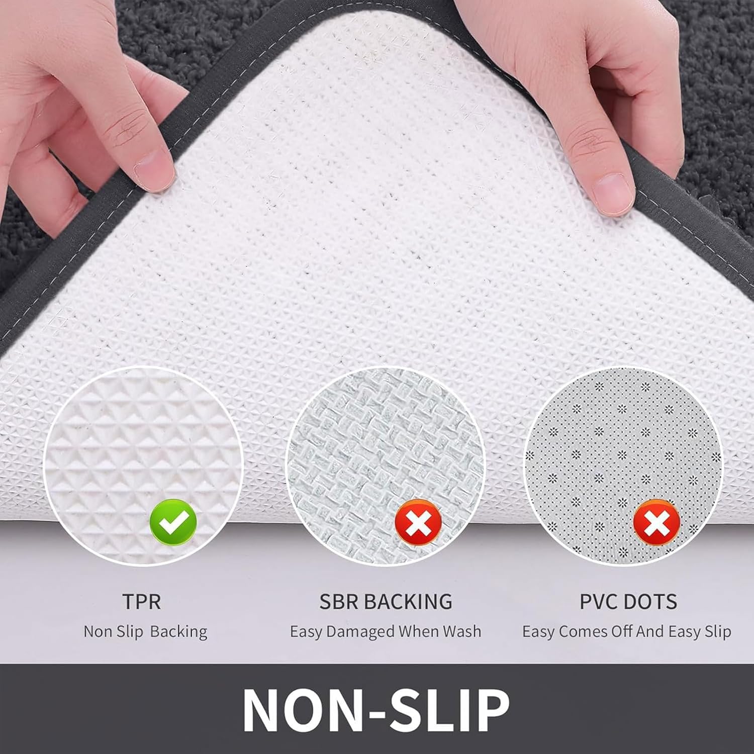 Buganda Tapete de microfibra para baño (24 x 20 pulgadas, gris carbón) lanudo suave y absorbente, antideslizante, de felpa gruesa, lavable a