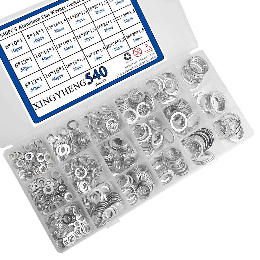 XINGYHENG 540 unids 18 Tamaño de aluminio plana arandela junta de sellado de arandela conjunto automotriz tapón de drenaje de aceite Junta para la