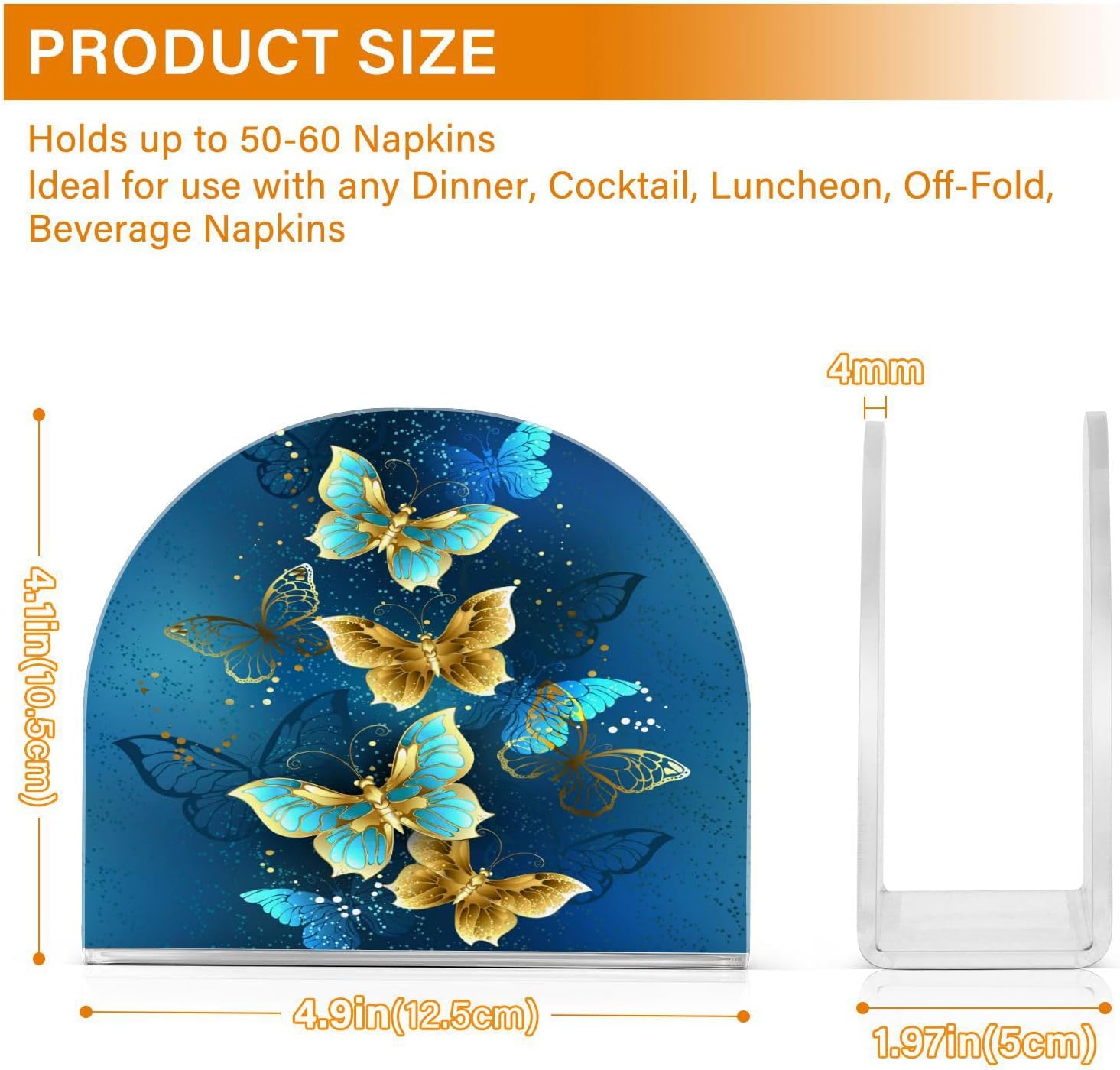 Kcldeci Holder Crystal Clear Acrylic Napkin Holders for Tables,Golden Butterfly Clear Paper Napkin Holder Stand Tabletop Freestanding Tissue Box