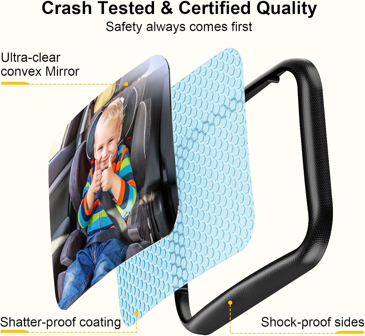 TAZENI Espejo de coche para bebé, espejo de coche elástico para bebé, espejo de bebé de cuidado de 360 para asiento trasero para asiento trasero