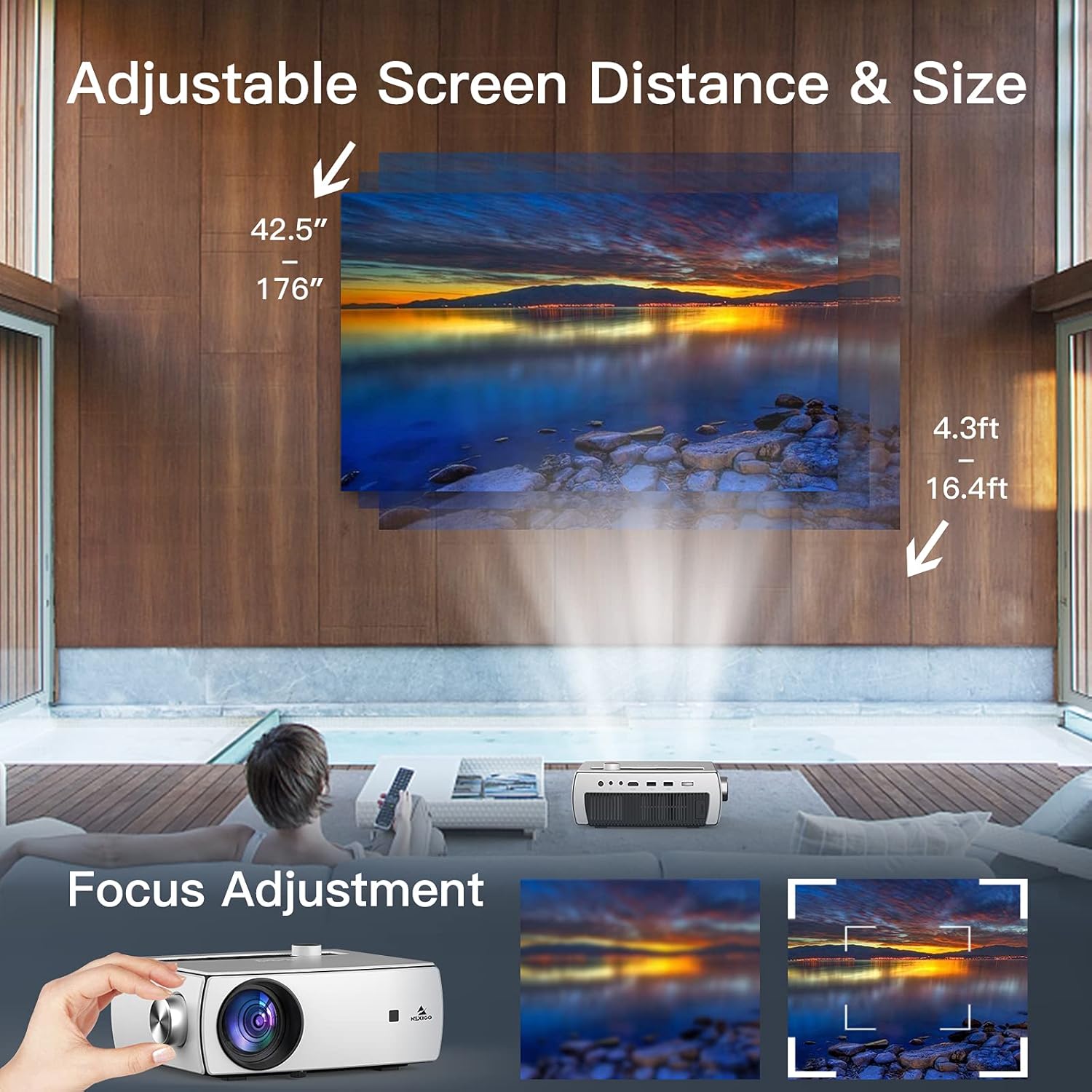 NexiGo Proyector Bluetooth WiFi PJ10 300ANSI – Brillo de más de 8000 lux Proyector de película nativo 1080P, soporte Dolby_Sound, control remoto,